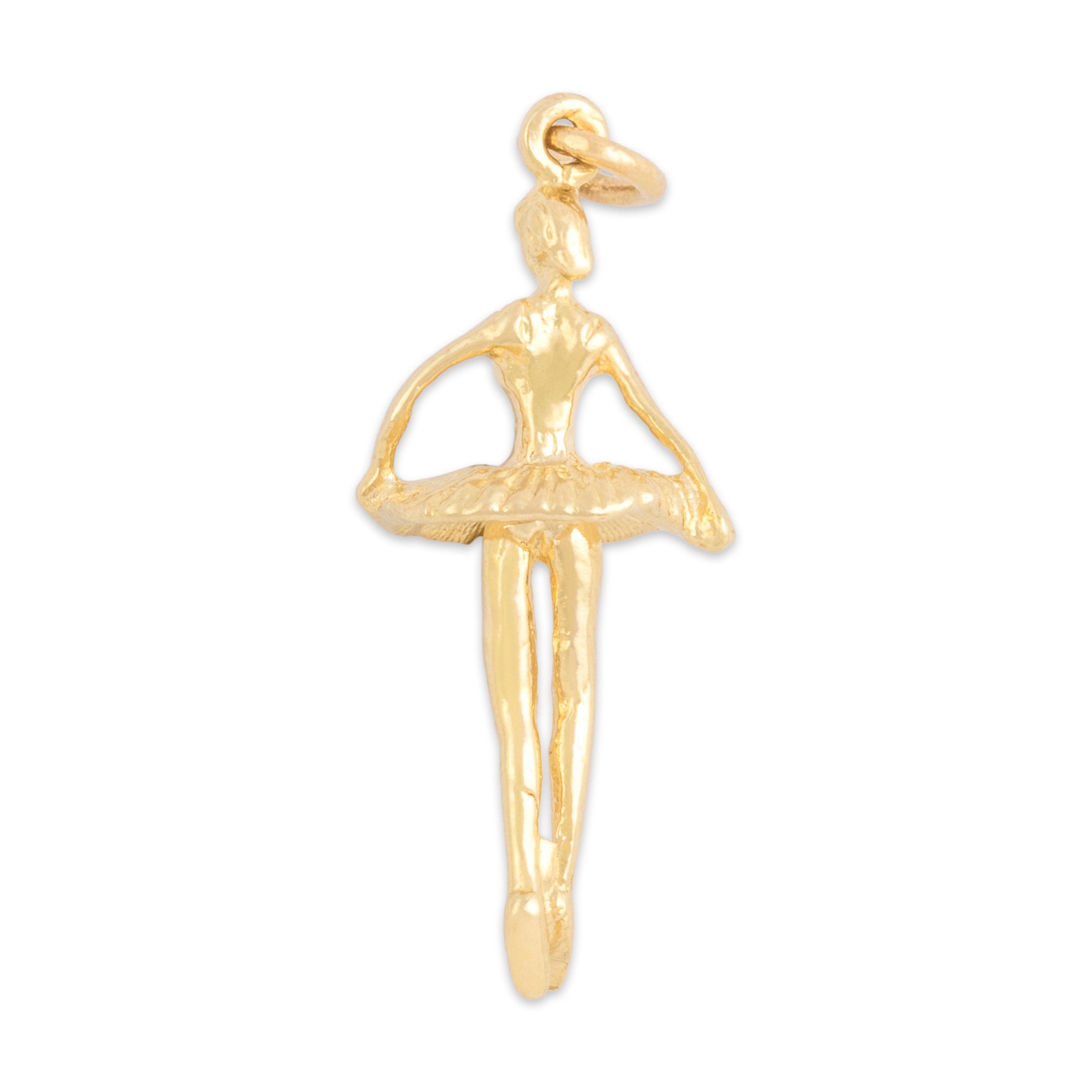 Vintage 14k Yellow Gold Figural Twirling Ballerina En Pointe Charm / Pendant