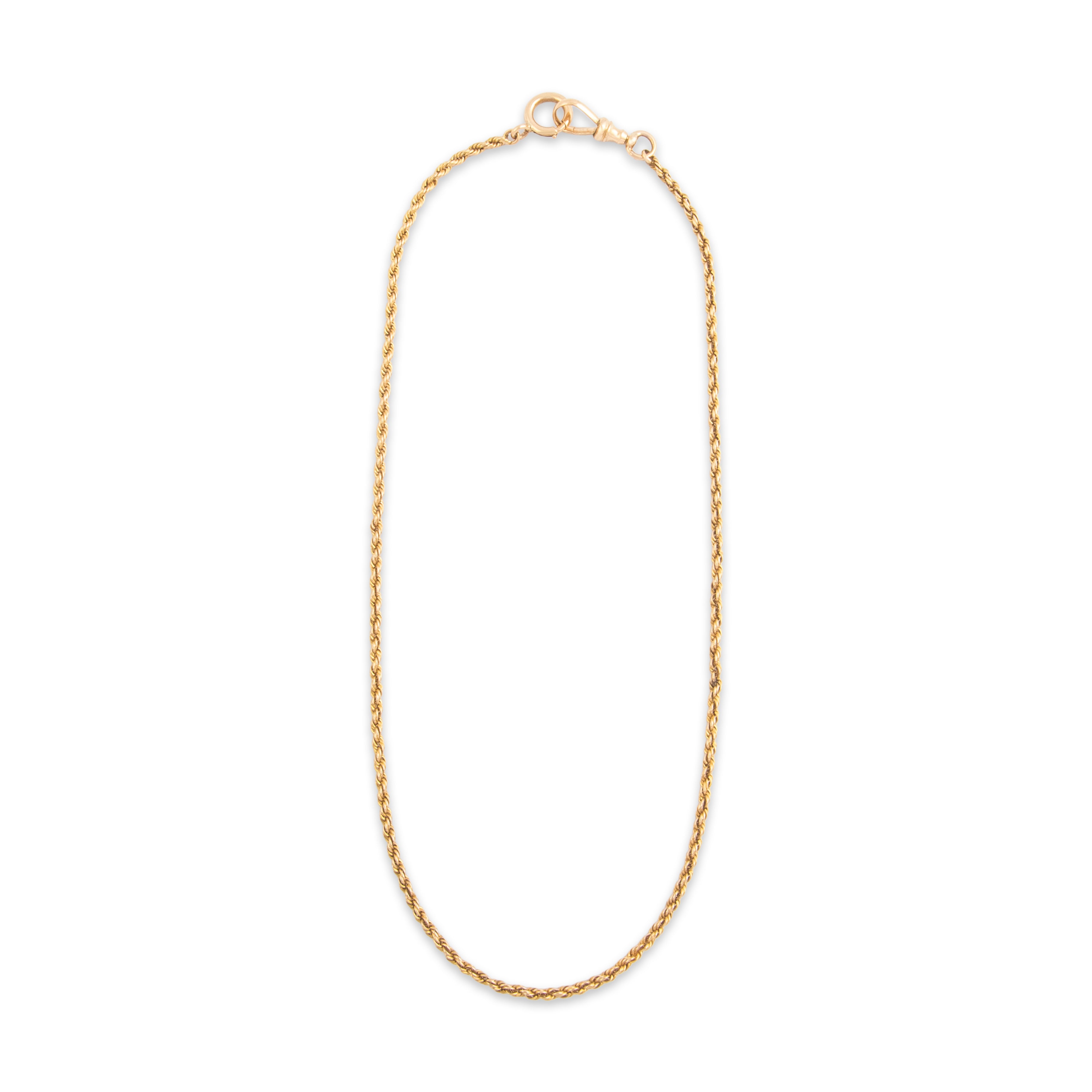 Antique 14k Yellow Gold 2.2mm Swiveling Dog Clip Rope Collar Chain - Overall view