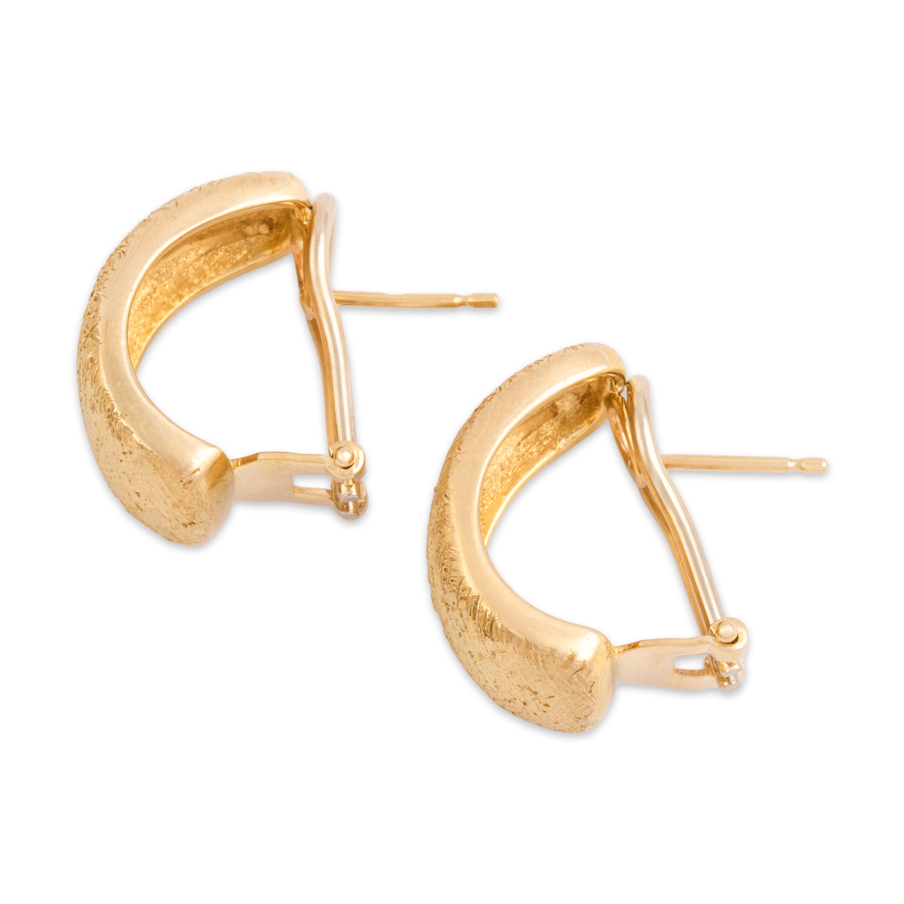 Vintage Italian 14k Yellow Gold Rustic Textured Omega-Back Earrings - Side view