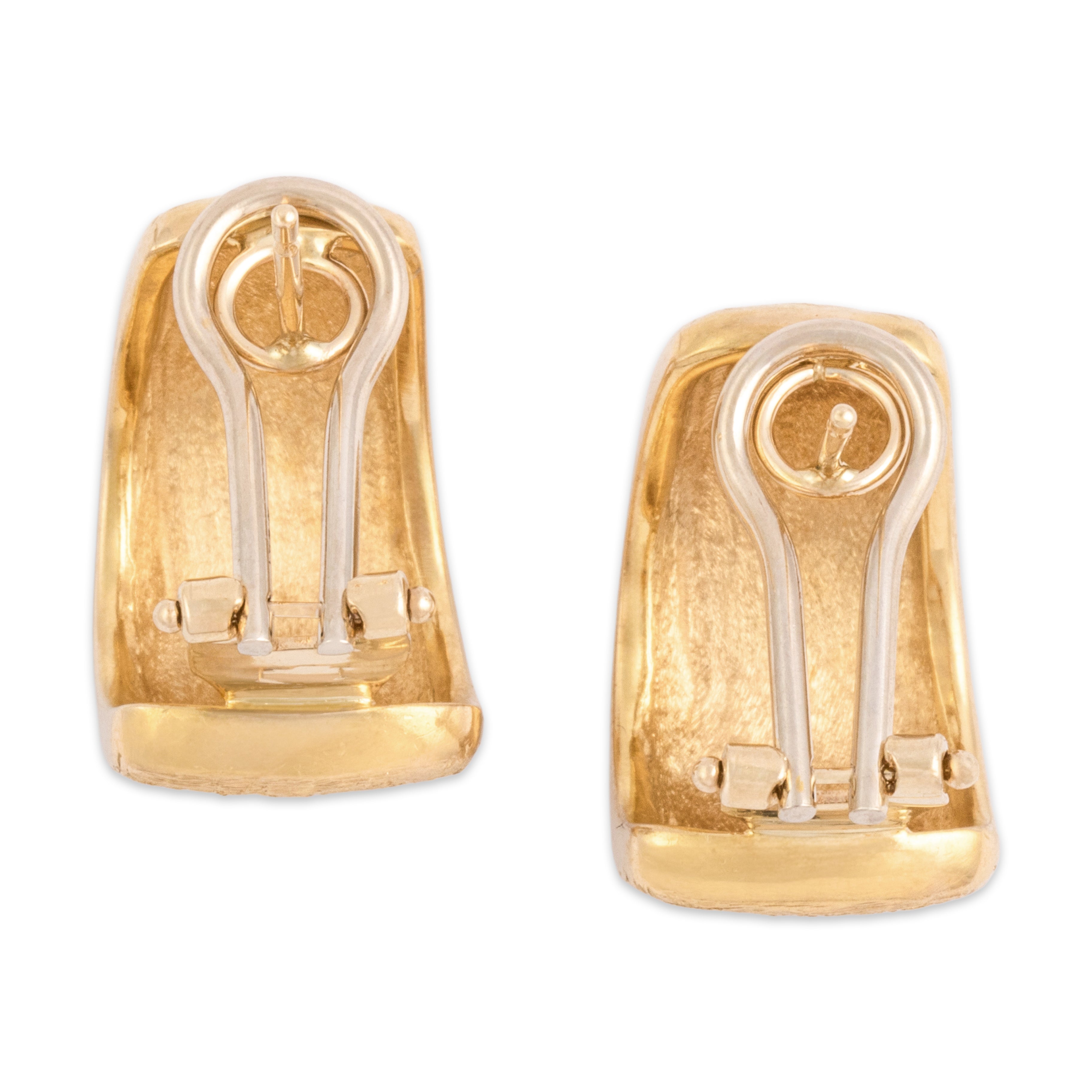 Vintage Italian 14k Yellow Gold Rustic Textured Omega-Back Earrings - Back view