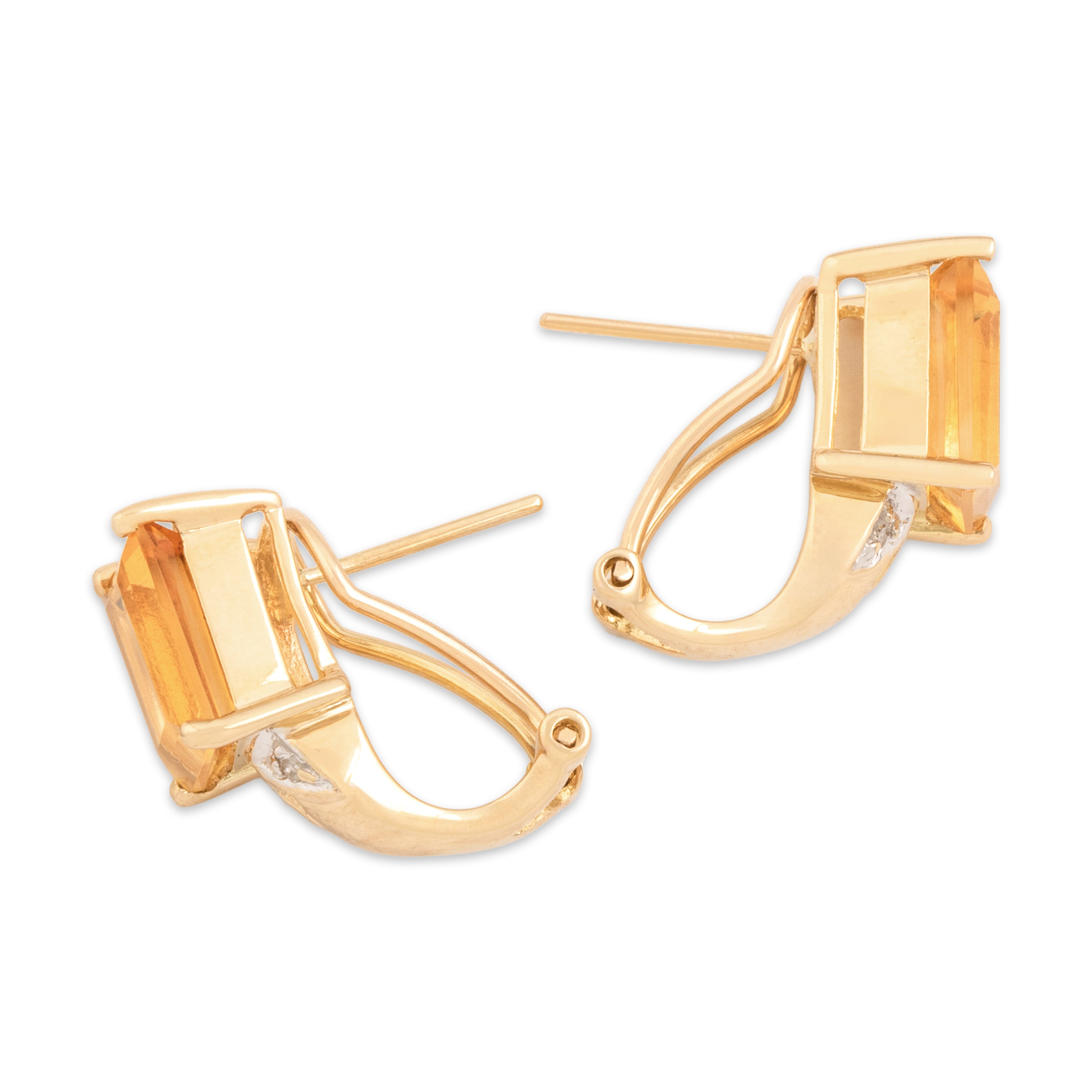 Vintage 14k Yellow Gold 4.47cttw Citrine Diamond Chevron Omega-Back Earrings