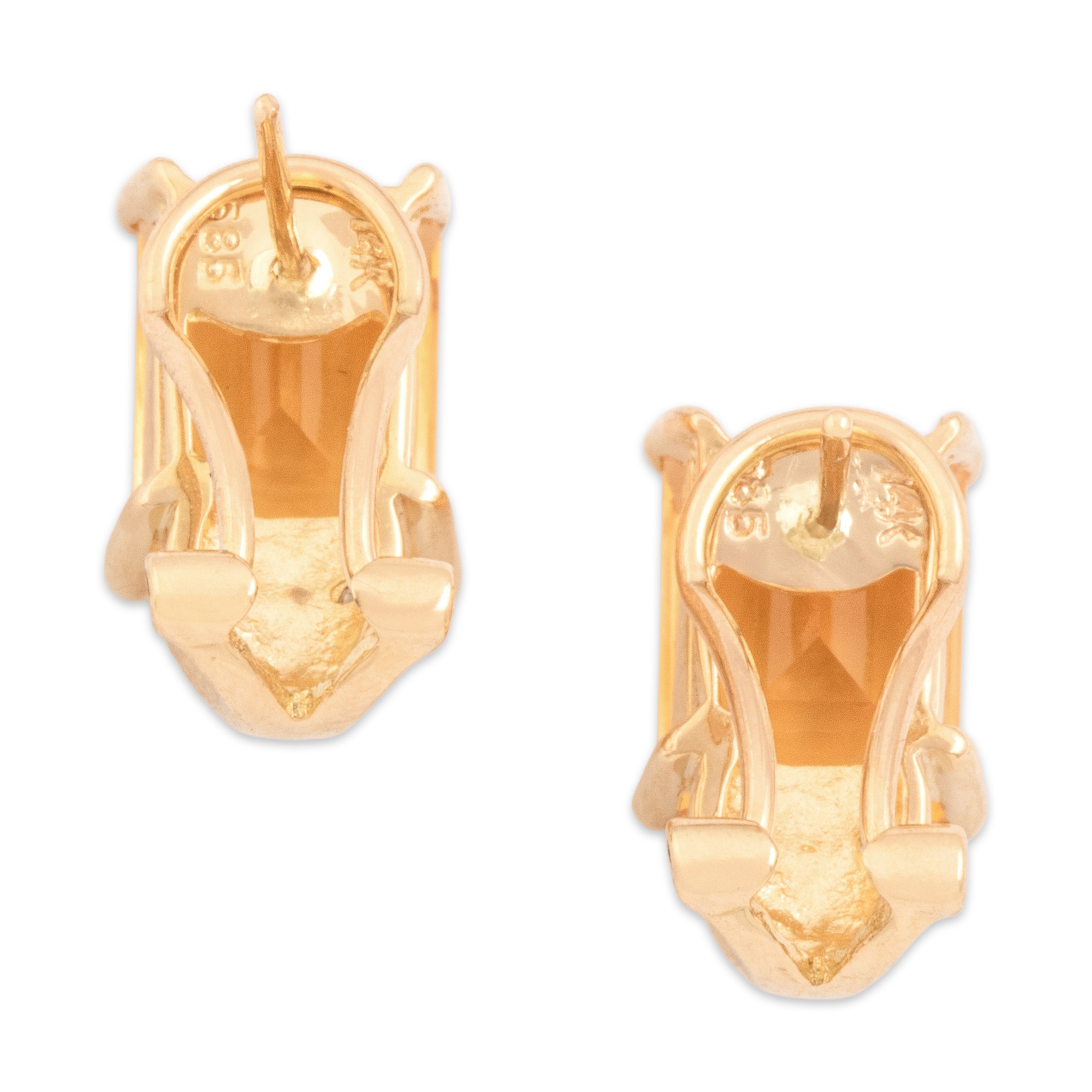 Vintage 14k Yellow Gold 4.47cttw Citrine Diamond Chevron Omega-Back Earrings