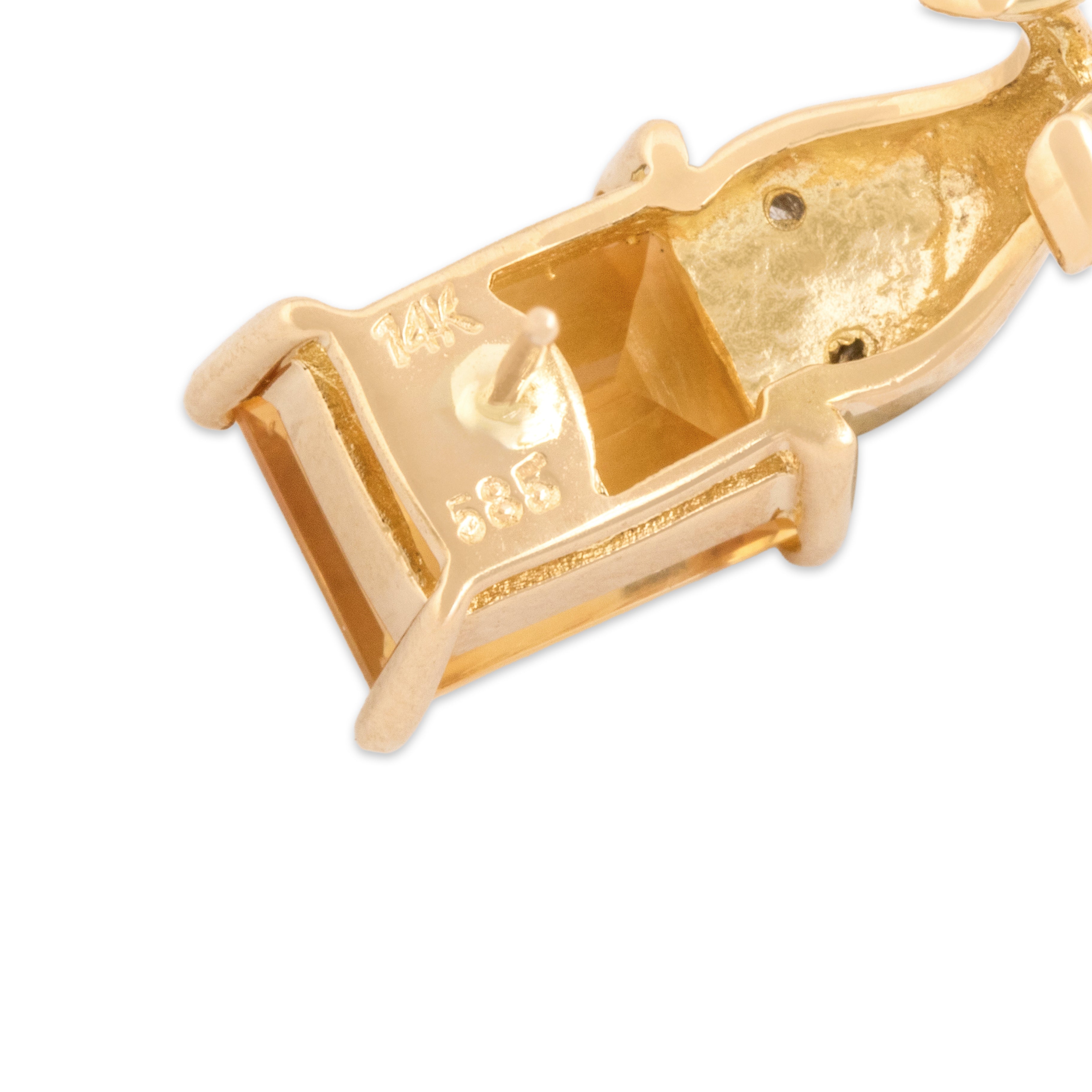 Vintage 14k Yellow Gold 4.47cttw Citrine Diamond Chevron Omega-Back Earrings