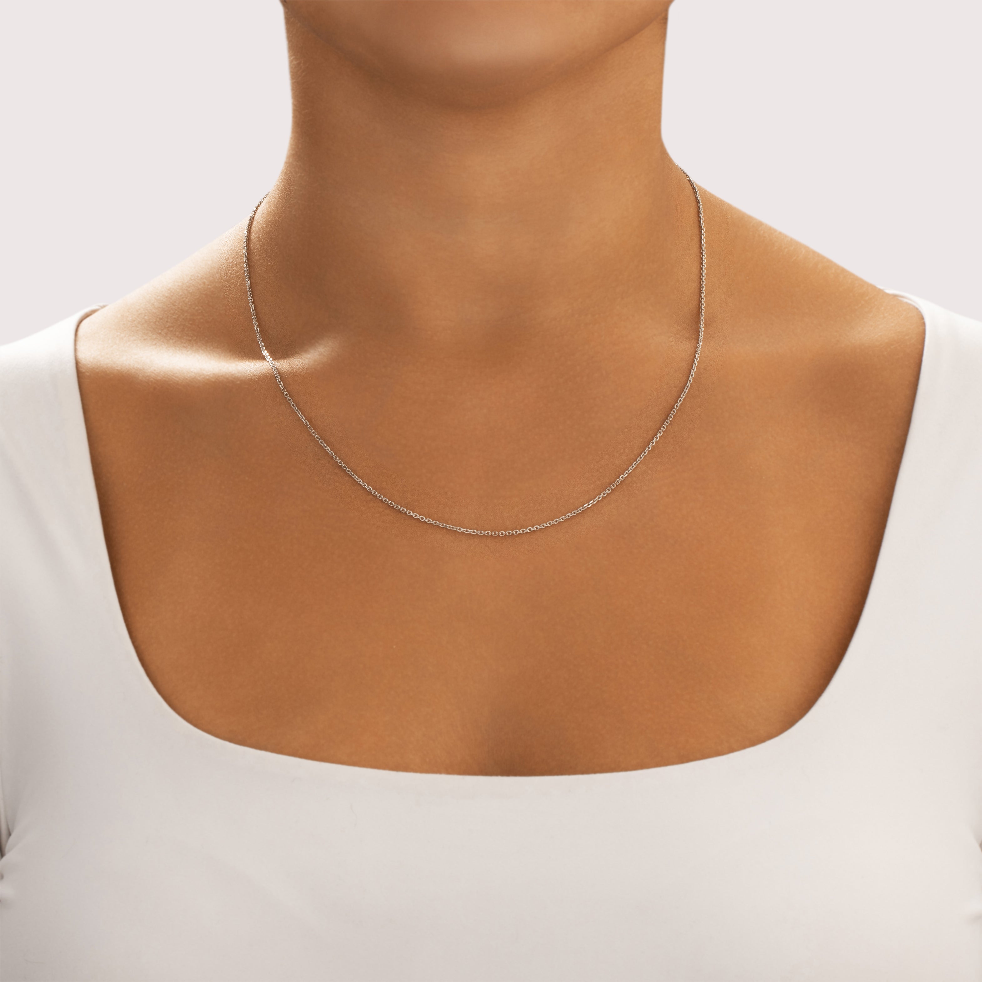 Vintage 14k White Gold 1.4mm Glittering Everyday Cable Chain - On model view