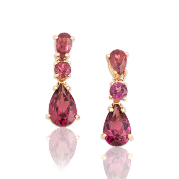 Vintage 14k Yellow Gold 2.63cttw Pink Garnet Multi-Cut Stud Dangle Earrings