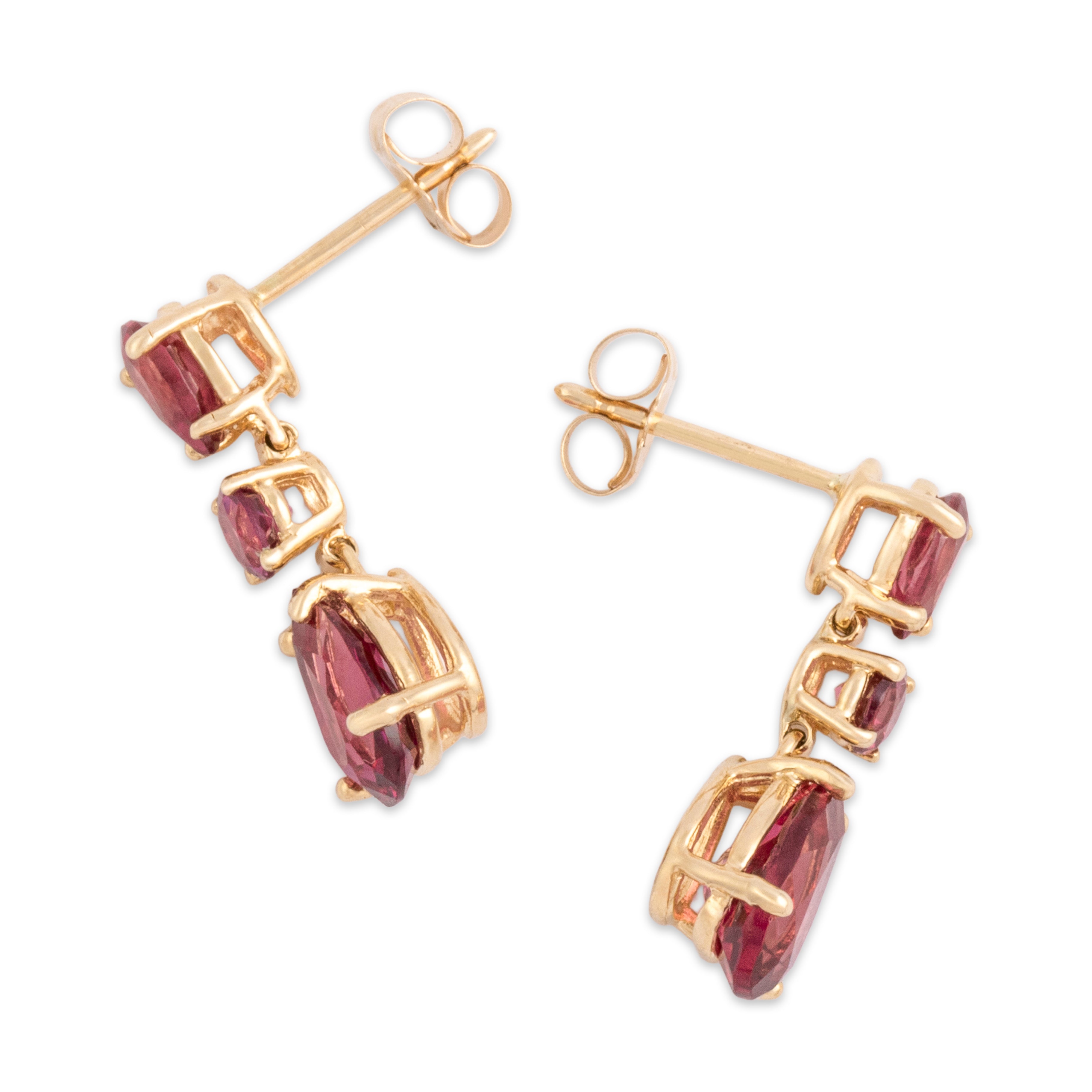 Vintage 14k Yellow Gold 2.63cttw Pink Garnet Sparkling Multi-Cut Drop Dangle Earrings - Side view