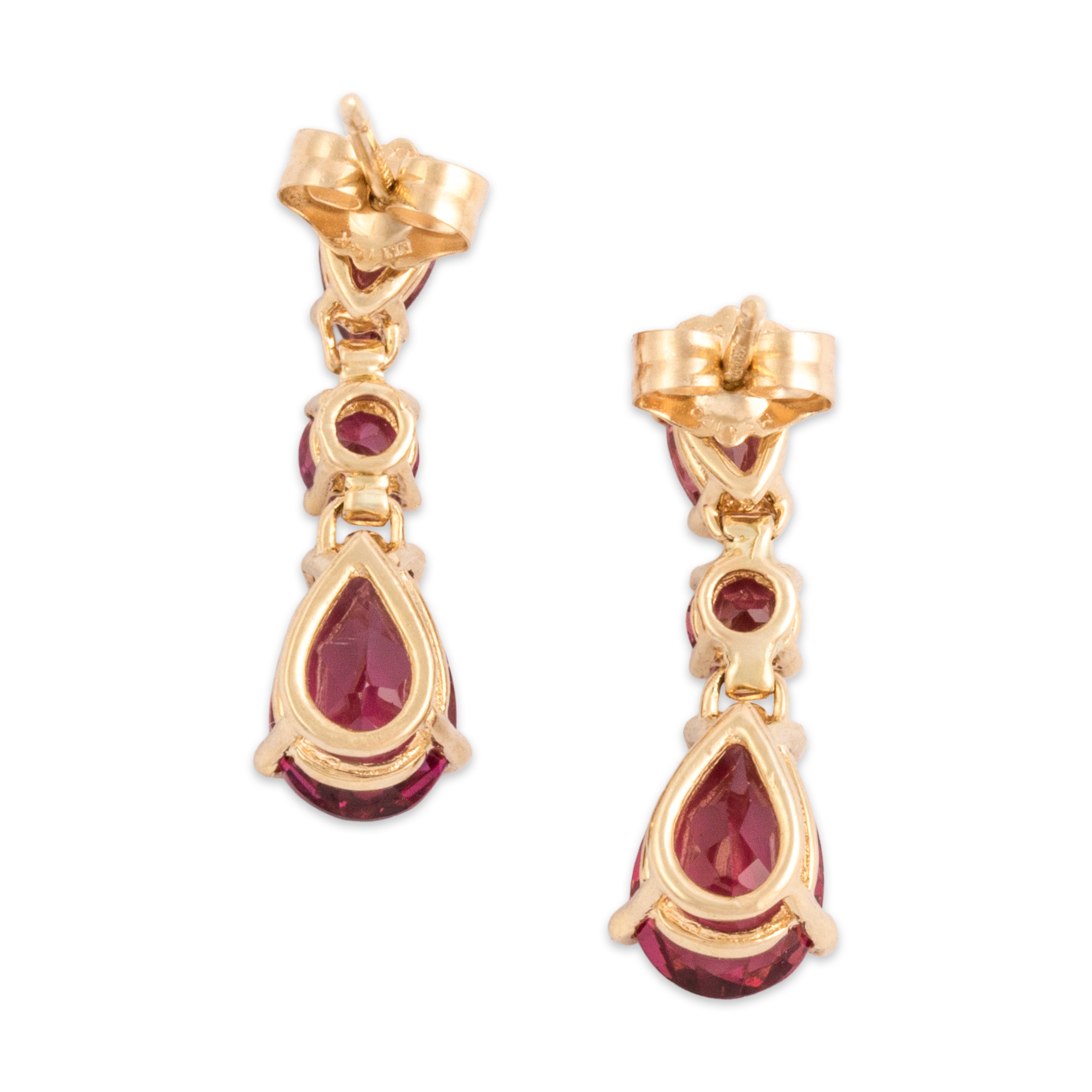 Vintage 14k Yellow Gold 2.63cttw Pink Garnet Sparkling Multi-Cut Drop Dangle Earrings - Back view