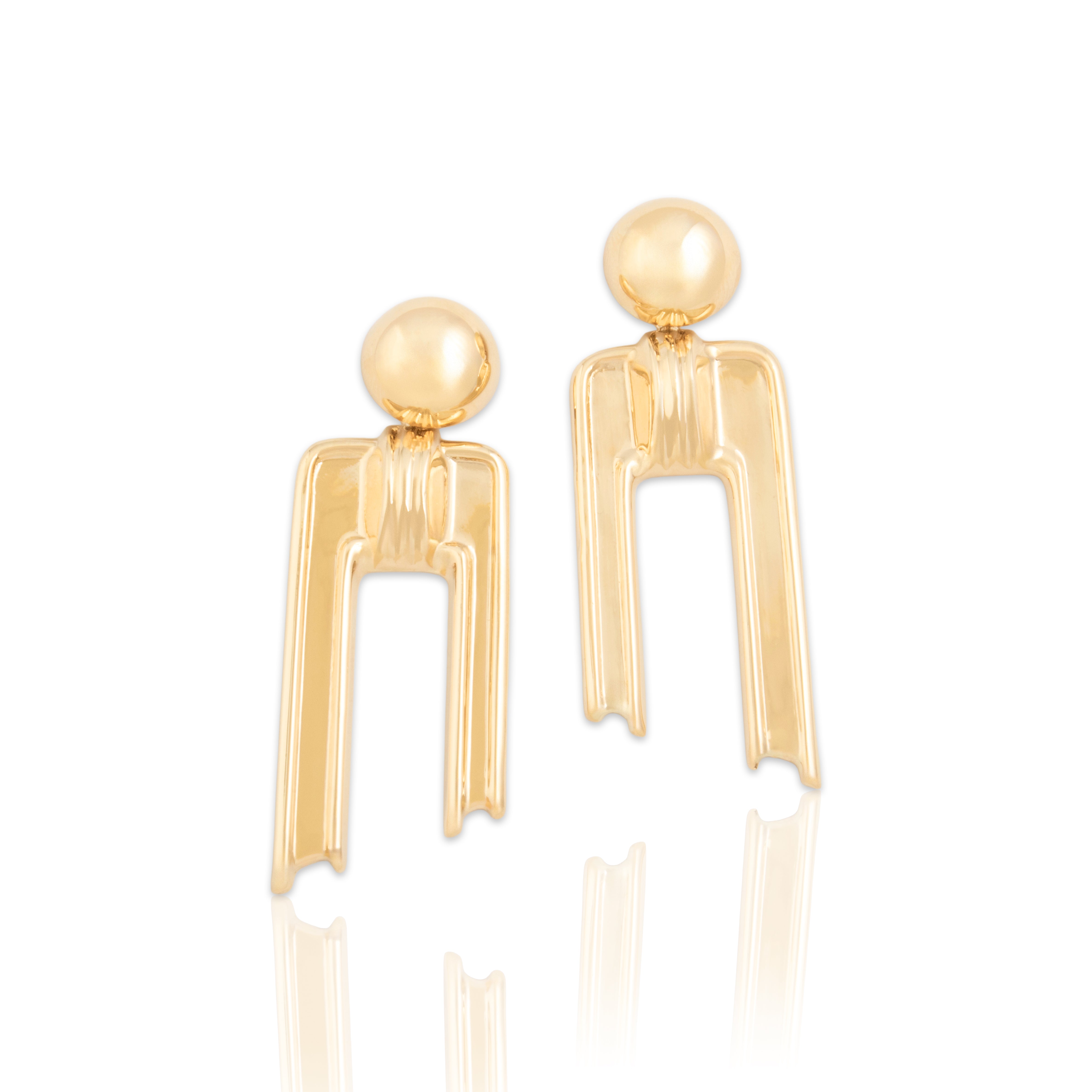 Vintage Large 14k Yellow Gold Doorknocker Statement Stud Dangle Earrings - Close-up view