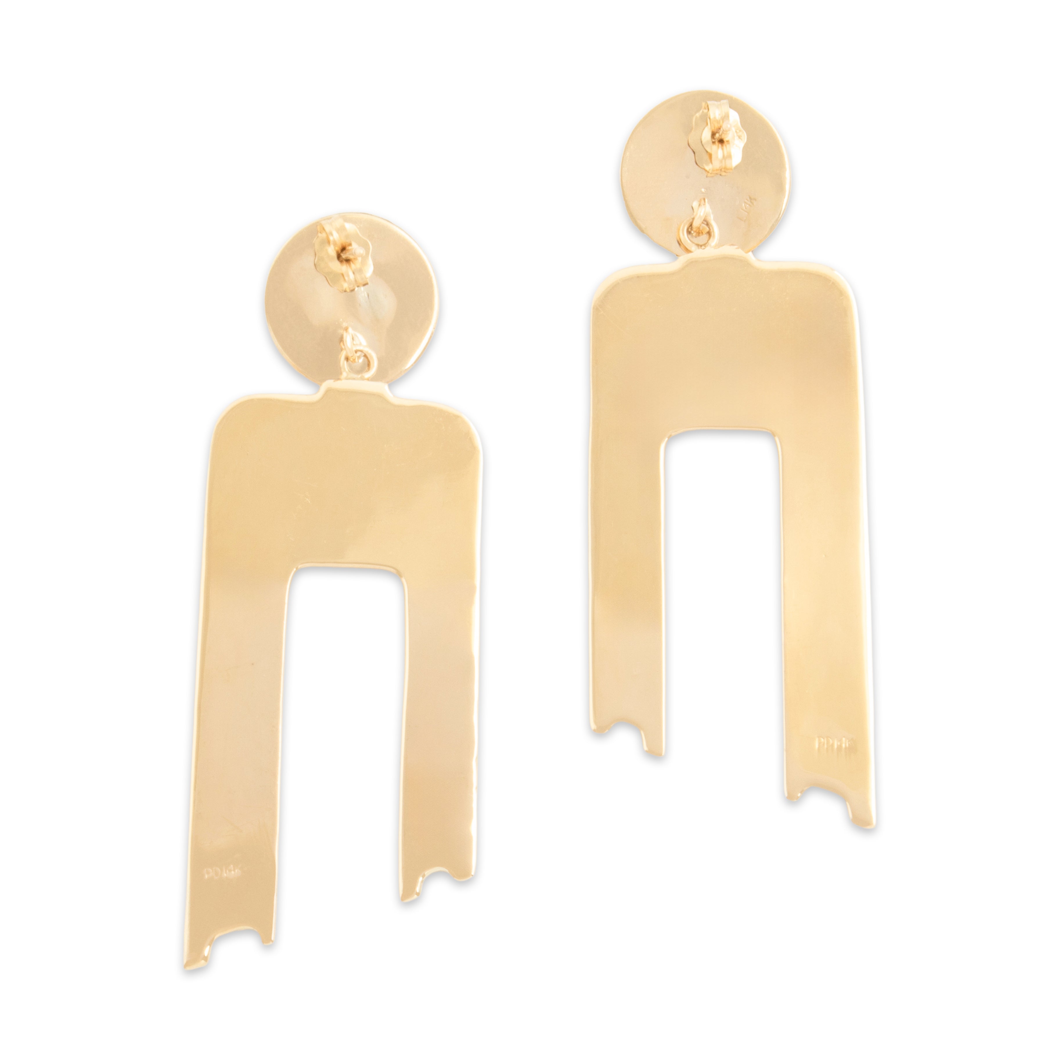 Vintage Large 14k Yellow Gold Doorknocker Statement Stud Dangle Earrings - Back view