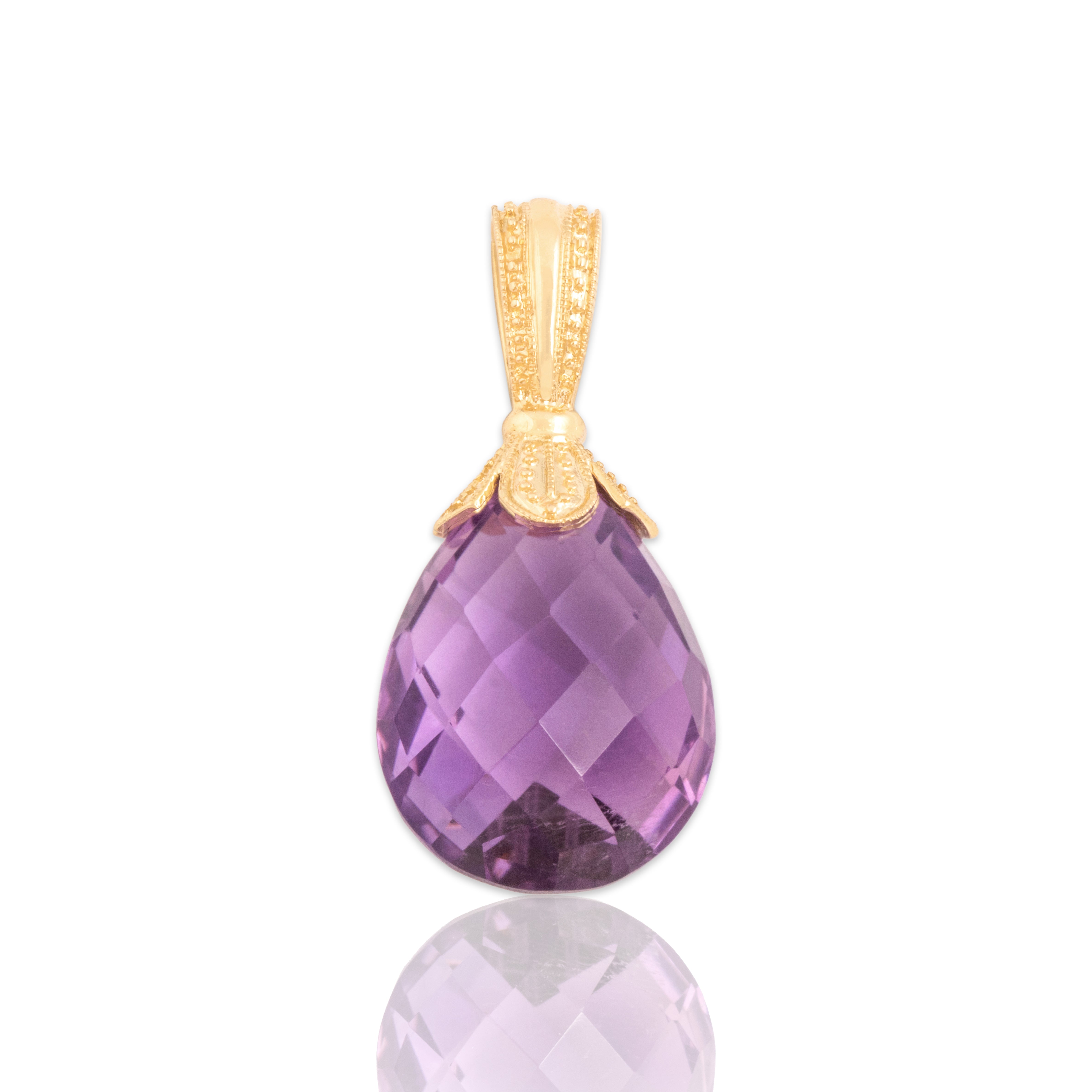 Vintage 14k Yellow Gold 16.09ct Amethyst Gleaming Checkerboard Drop Enhancer Pendant - Close-up view