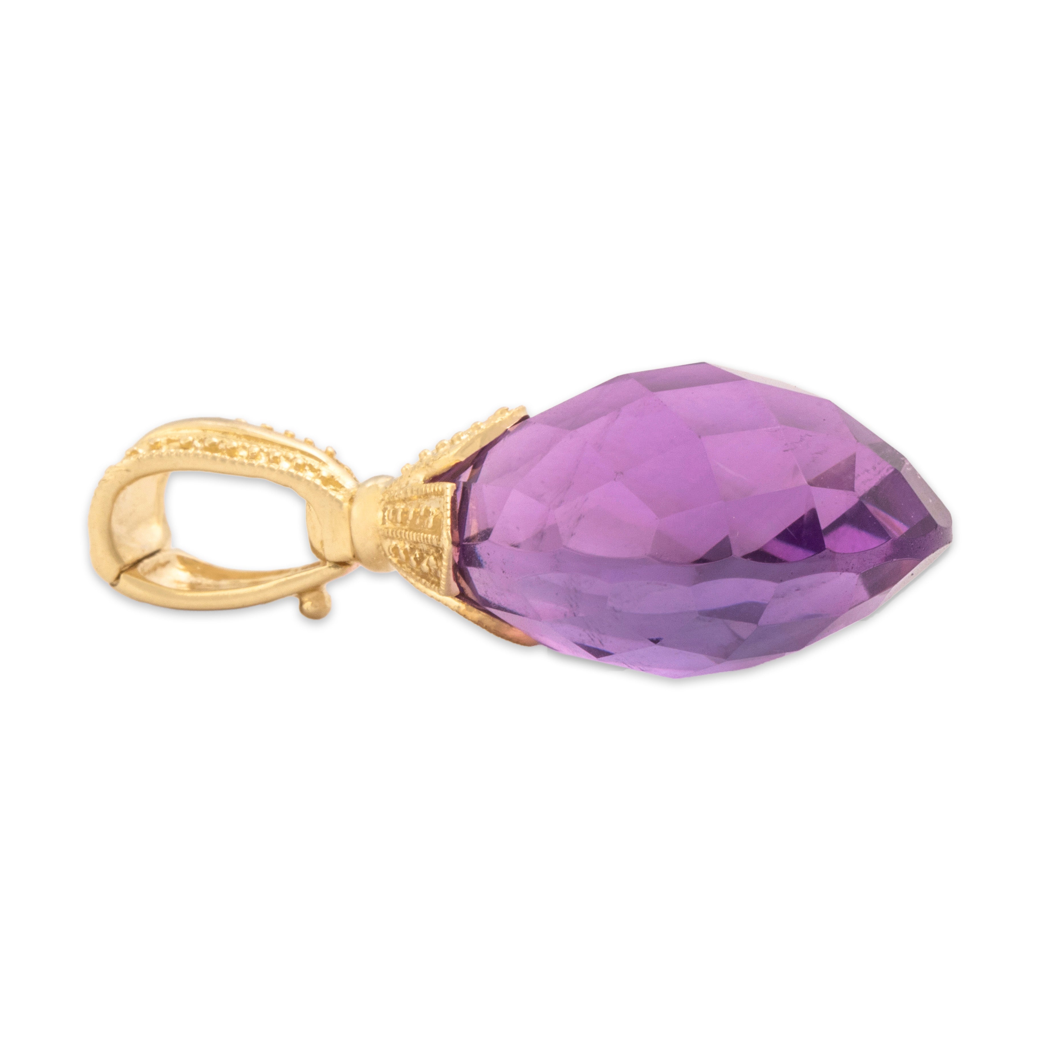 Vintage 14k Yellow Gold 16.09ct Amethyst Checkerboard Drop Enhancer Pendant