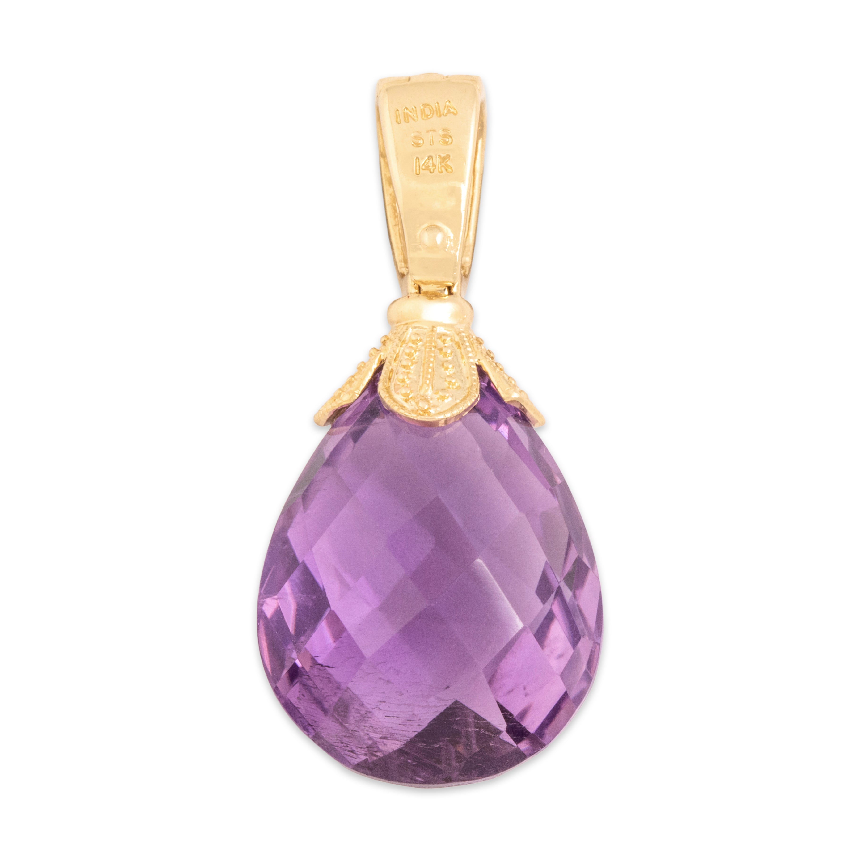 Vintage 14k Yellow Gold 16.09ct Amethyst Gleaming Checkerboard Drop Enhancer Pendant - Back view