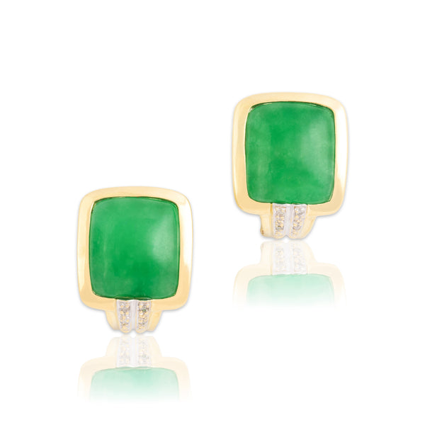 Vintage 14k Yellow Gold 11.28cttw Jade Diamond Statement Omega-Back Earrings