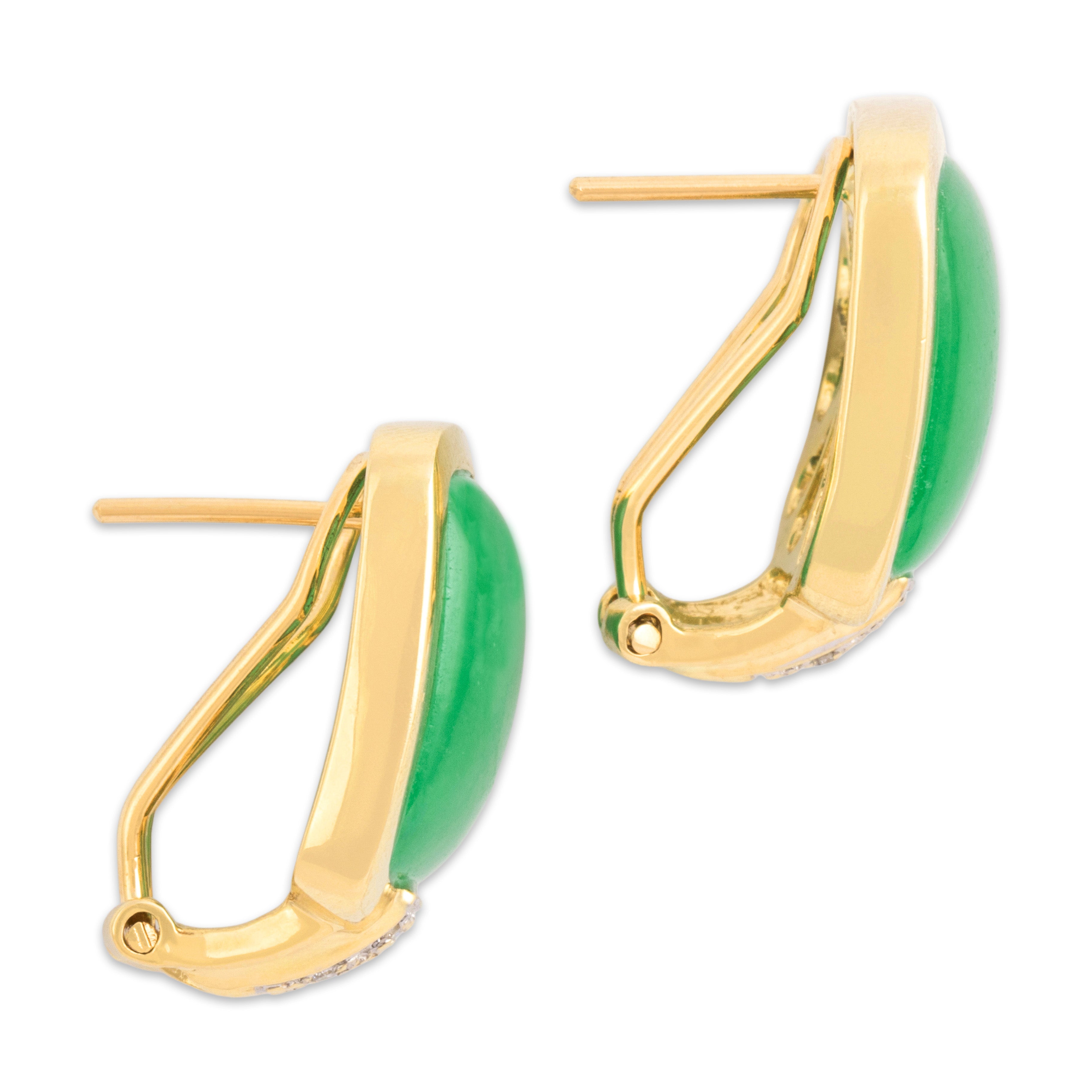 Vintage 14k Yellow Gold 11.28cttw Jade Diamond Statement Omega-Back Earrings