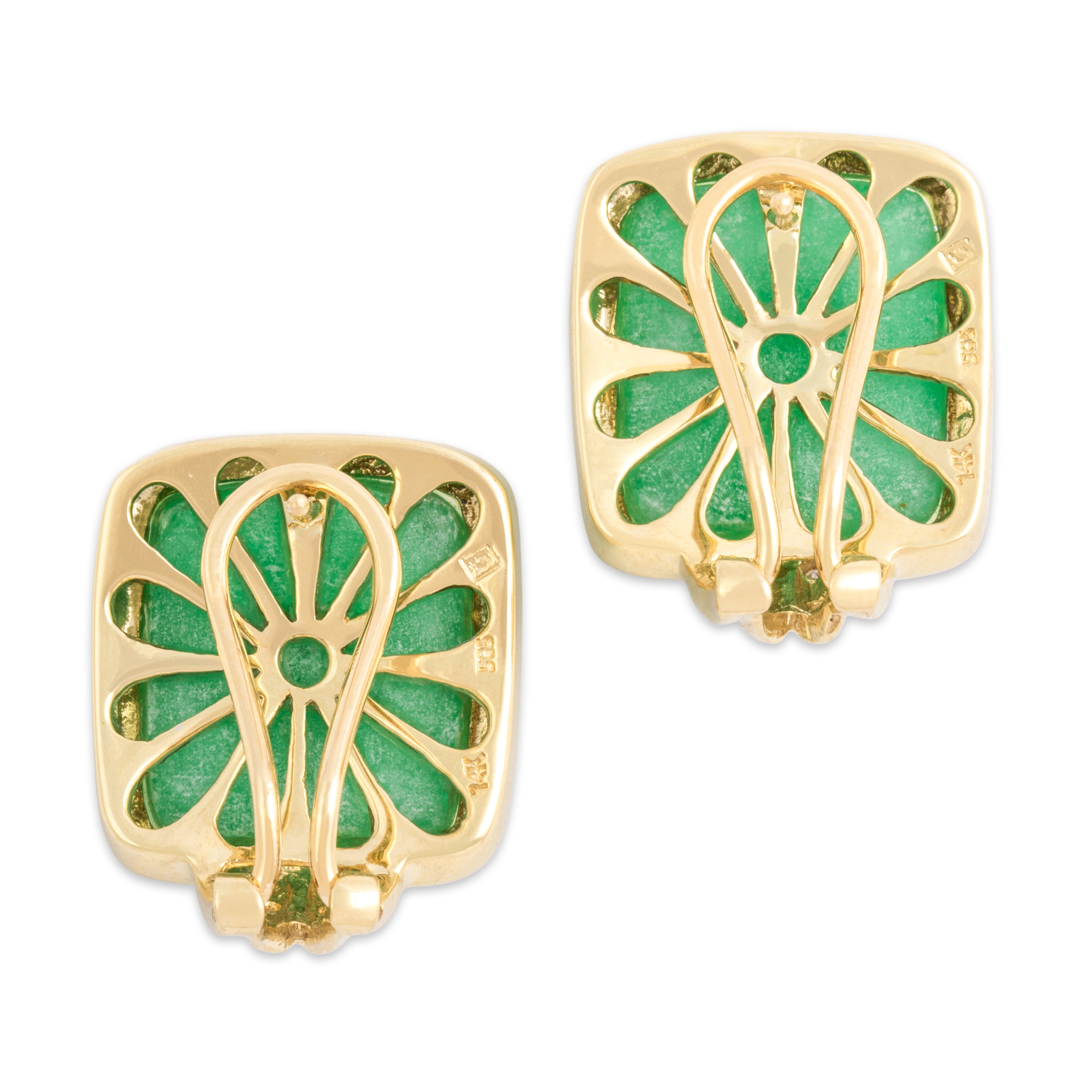 Vintage 14k Yellow Gold 11.28cttw Jade Diamond Statement Omega-Back Earrings
