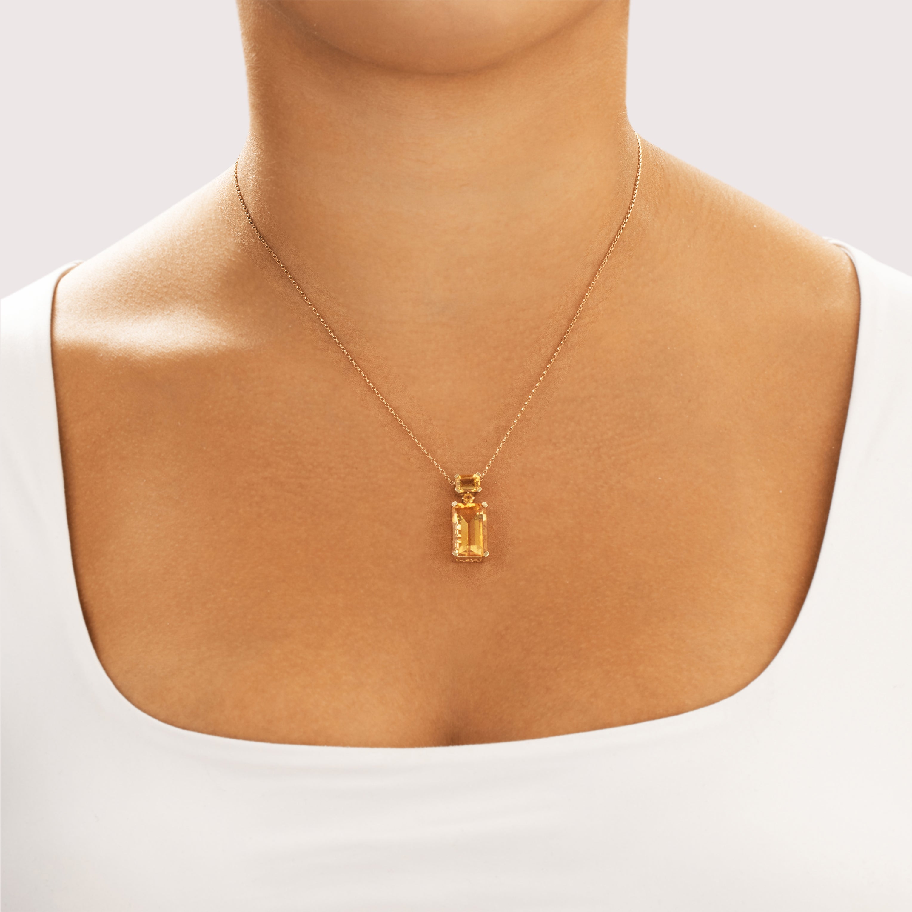 Vintage 14k Yellow Gold 8.77cttw Citrine Saturated Honey Dangle Pendant - On model view