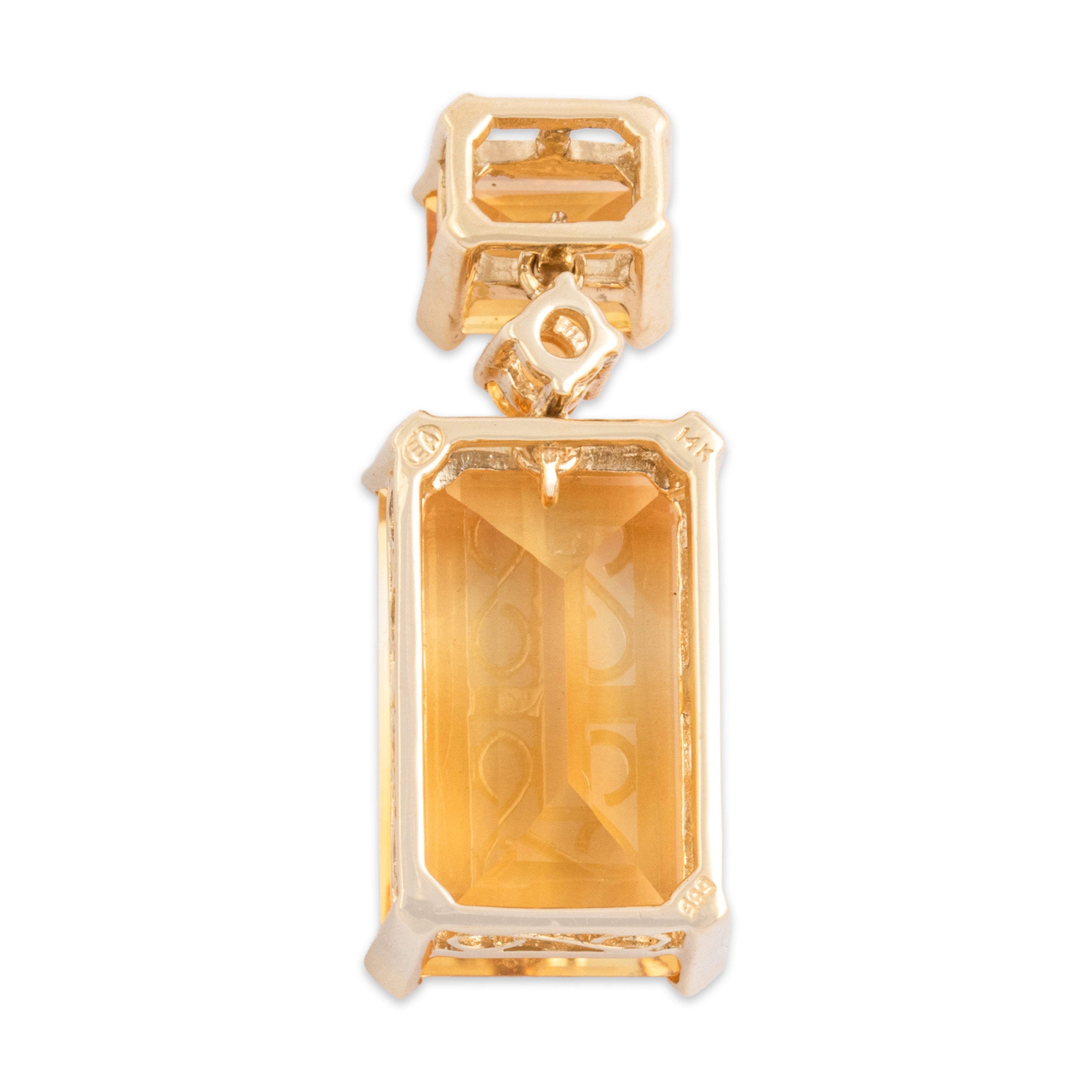 Vintage 14k Yellow Gold 8.77cttw Citrine Saturated Honey Dangle Pendant - Back view