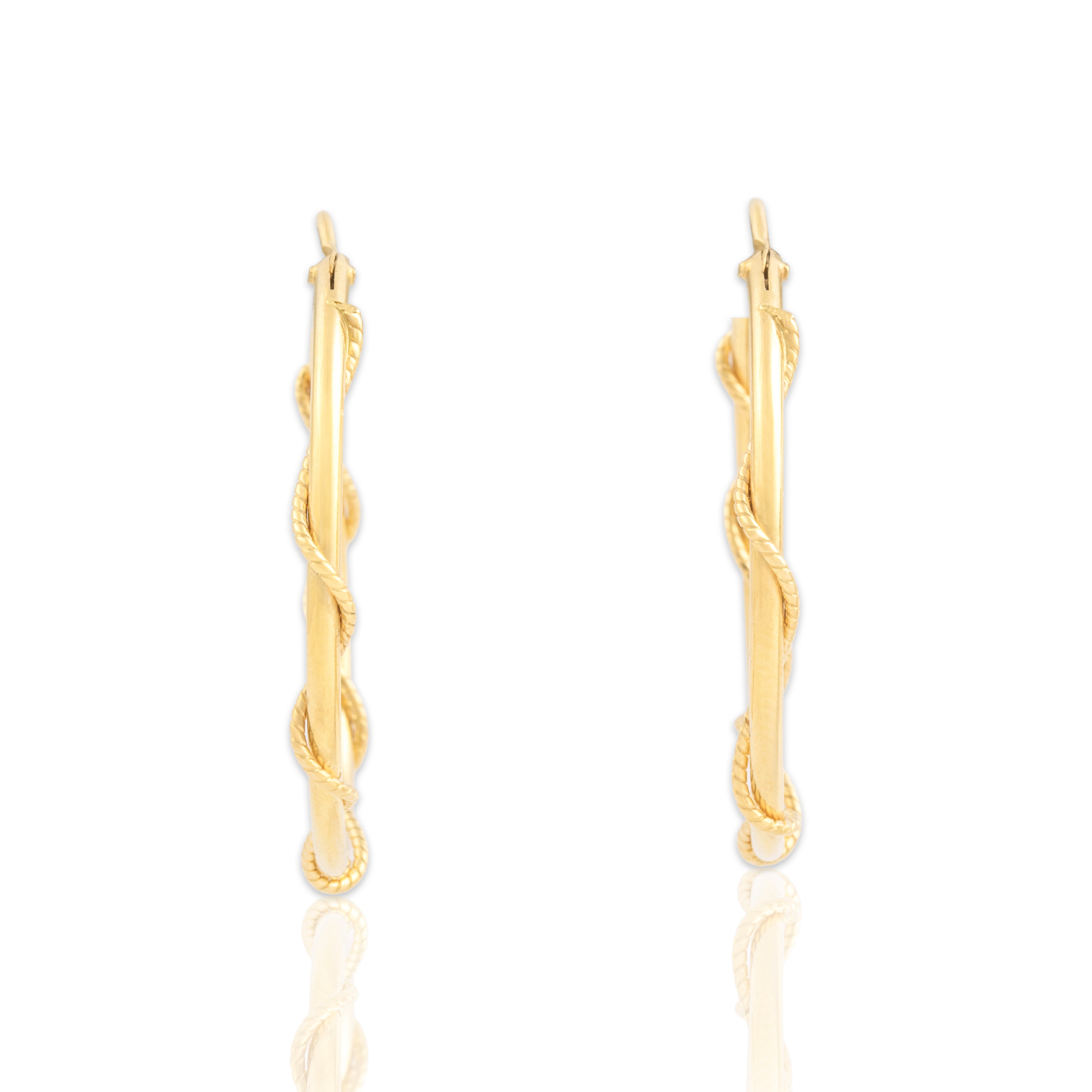 Vintage Italian 18k Yellow Gold Sleek Intertwined Rope Hoop Earrings