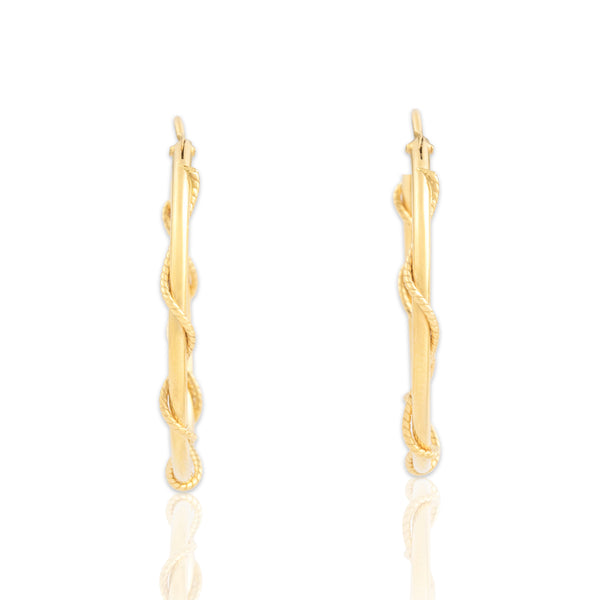 Vintage Italian 18k Yellow Gold Sleek Intertwined Rope Hoop Earrings