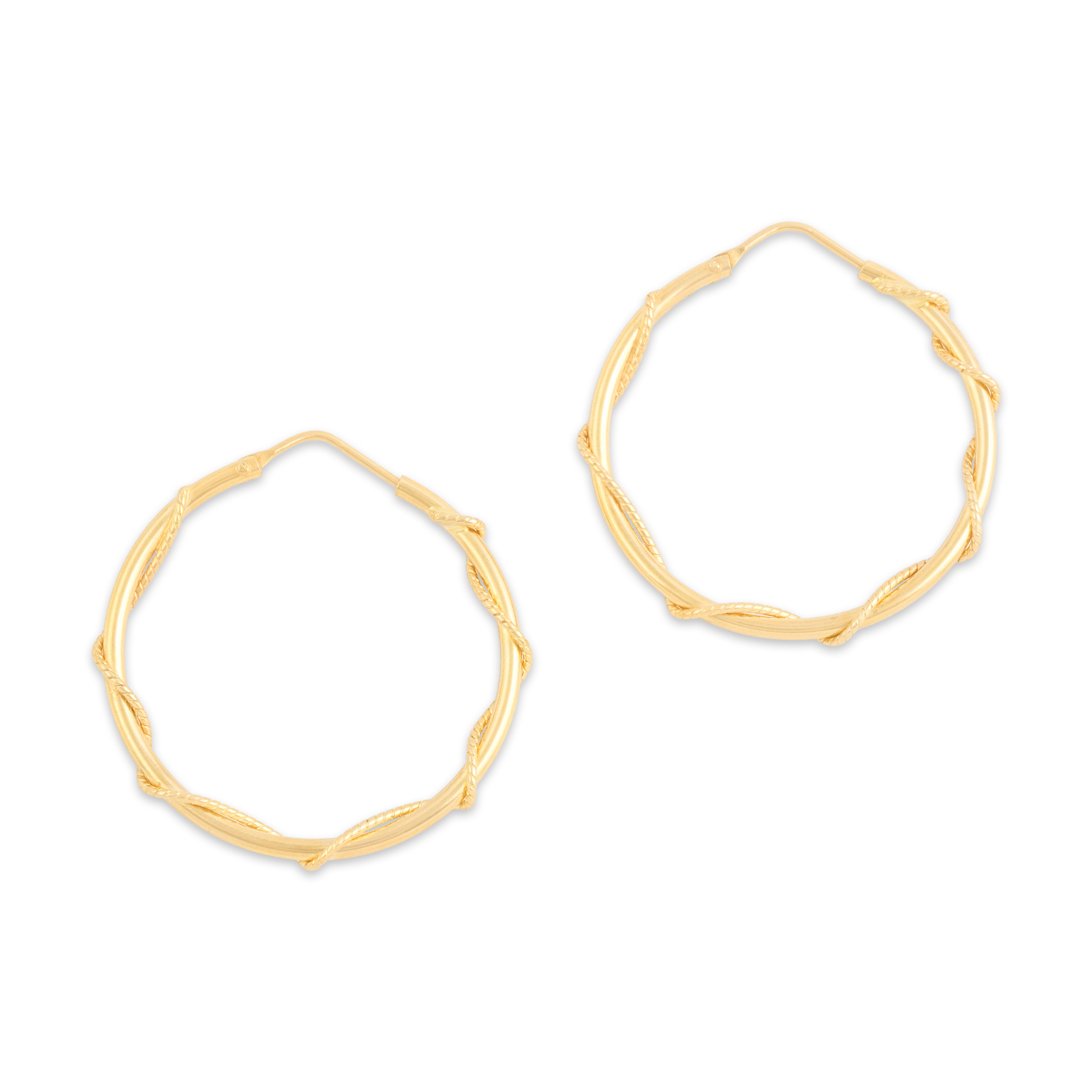 Vintage Italian 18k Yellow Gold Sleek Intertwined Rope Hoop Earrings