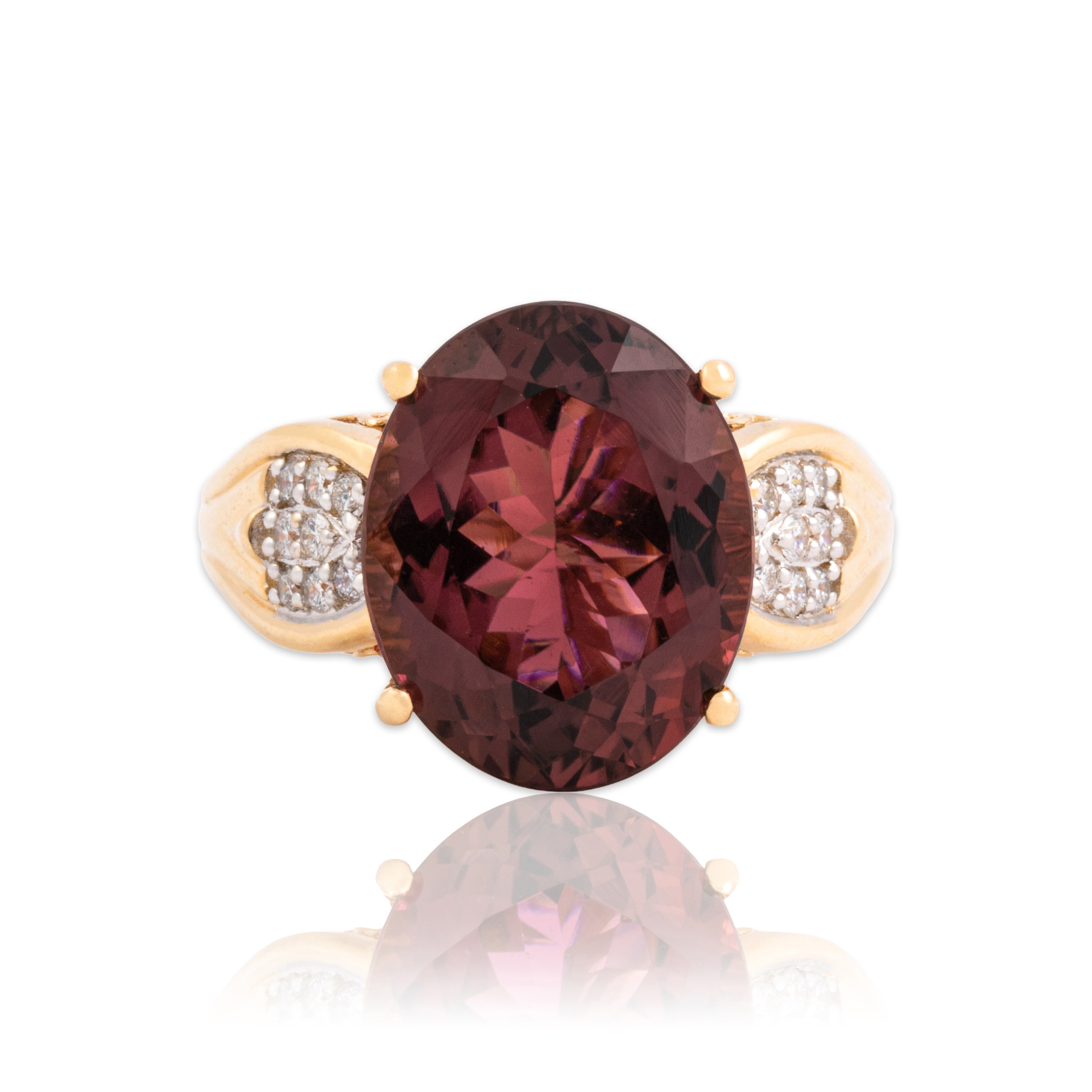 Estate Lance Fischer 14k Yellow Gold 6.63ct Deep Peach Tourmaline Diamond Ring 7.25