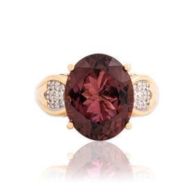 Estate Lance Fischer 14k Yellow Gold 6.63ct Deep Peach Tourmaline Diamond Ring 7.25