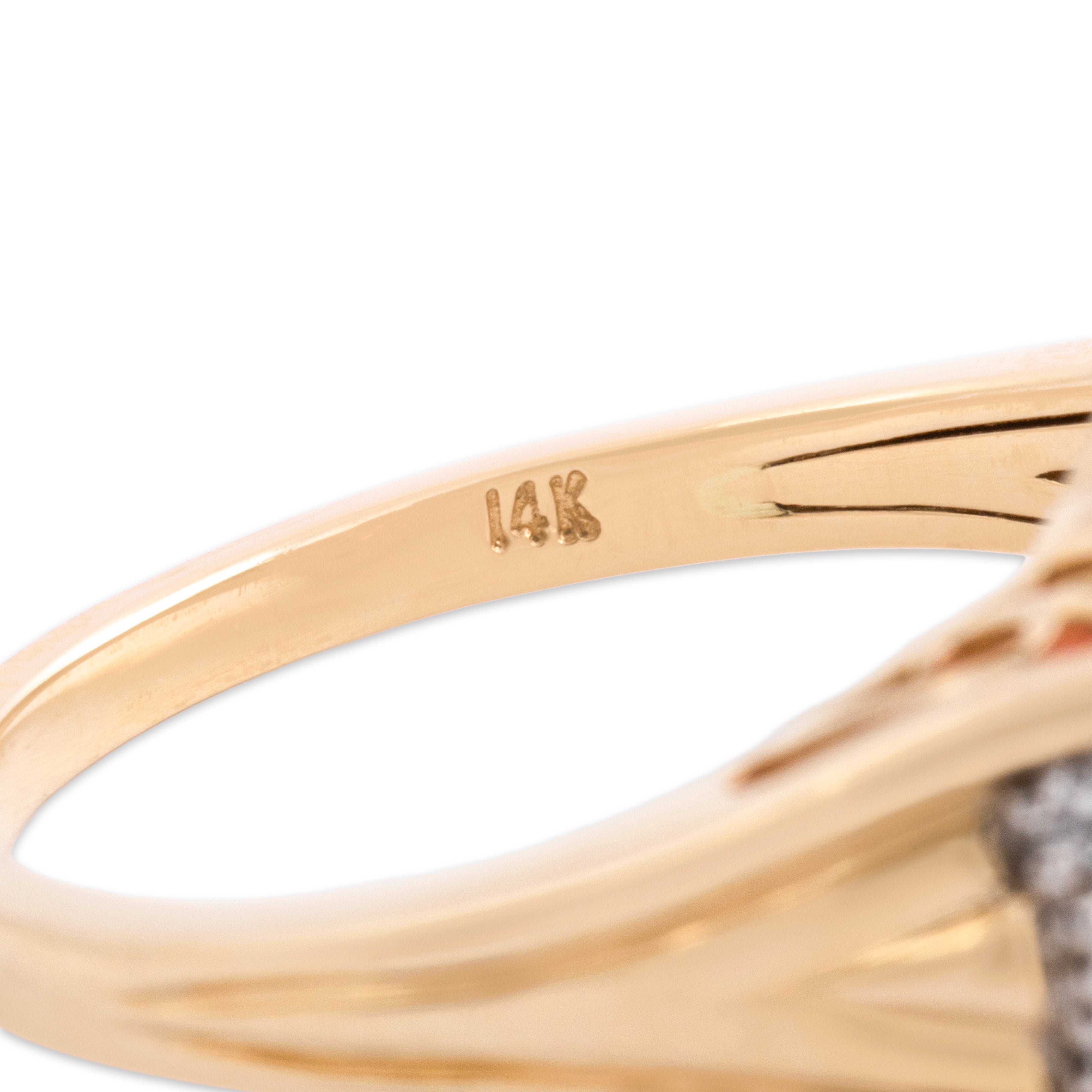 Estate Lance Fischer 14k Yellow Gold 6.63ct Deep Peach Tourmaline Diamond Stunning Openwork Cocktail Ring - Hallmark view