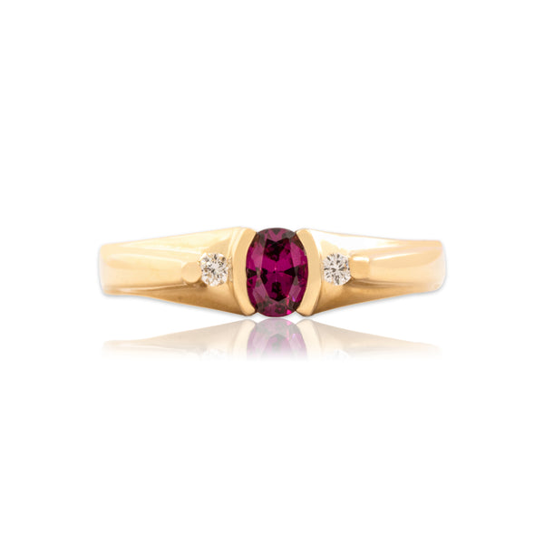 Vintage 14k Yellow Gold Berry Garnet Diamond Chic Partial Bezel Ring 7.00