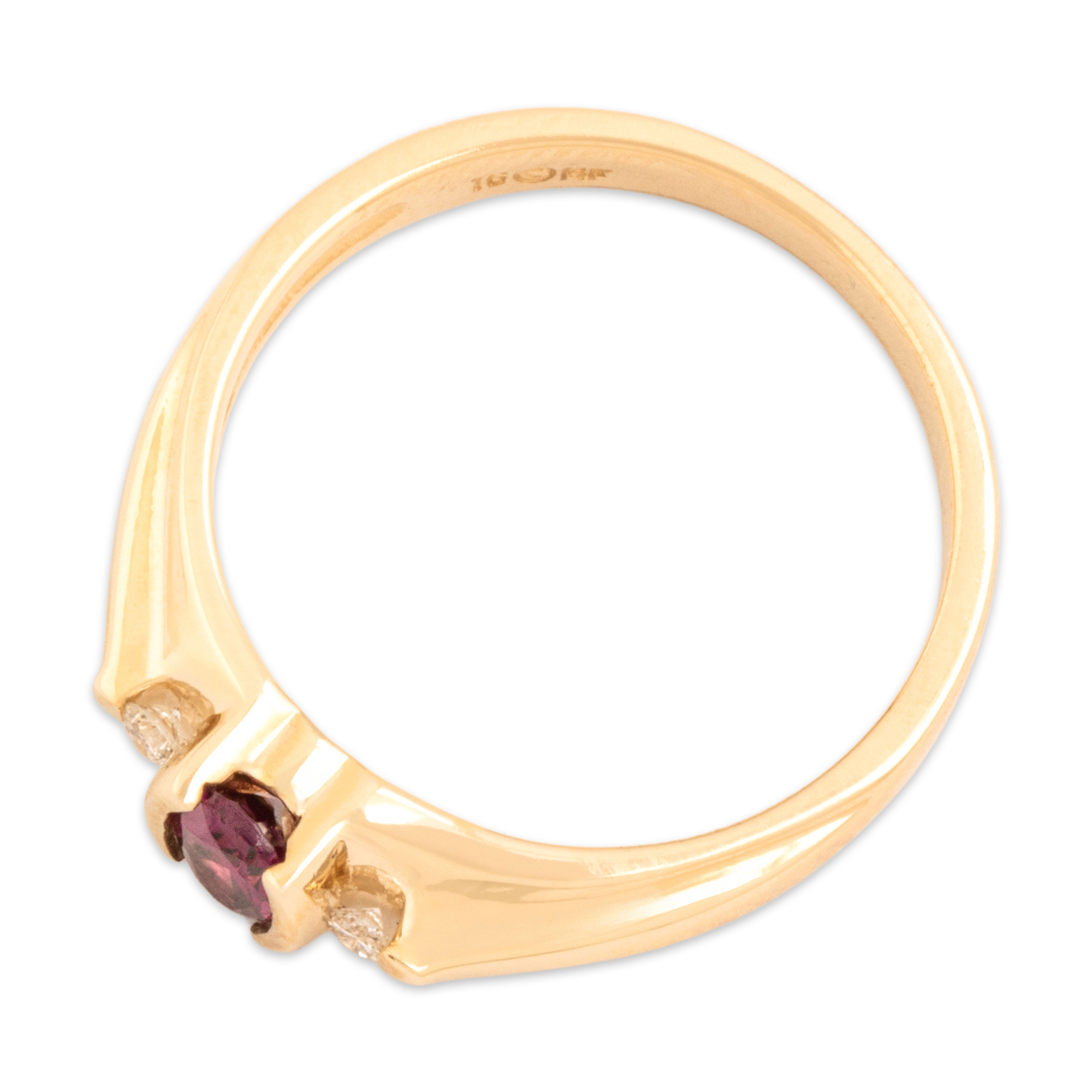 Vintage 14k Yellow Gold Berry Garnet Diamond Chic Partial Bezel Ring - Overall view