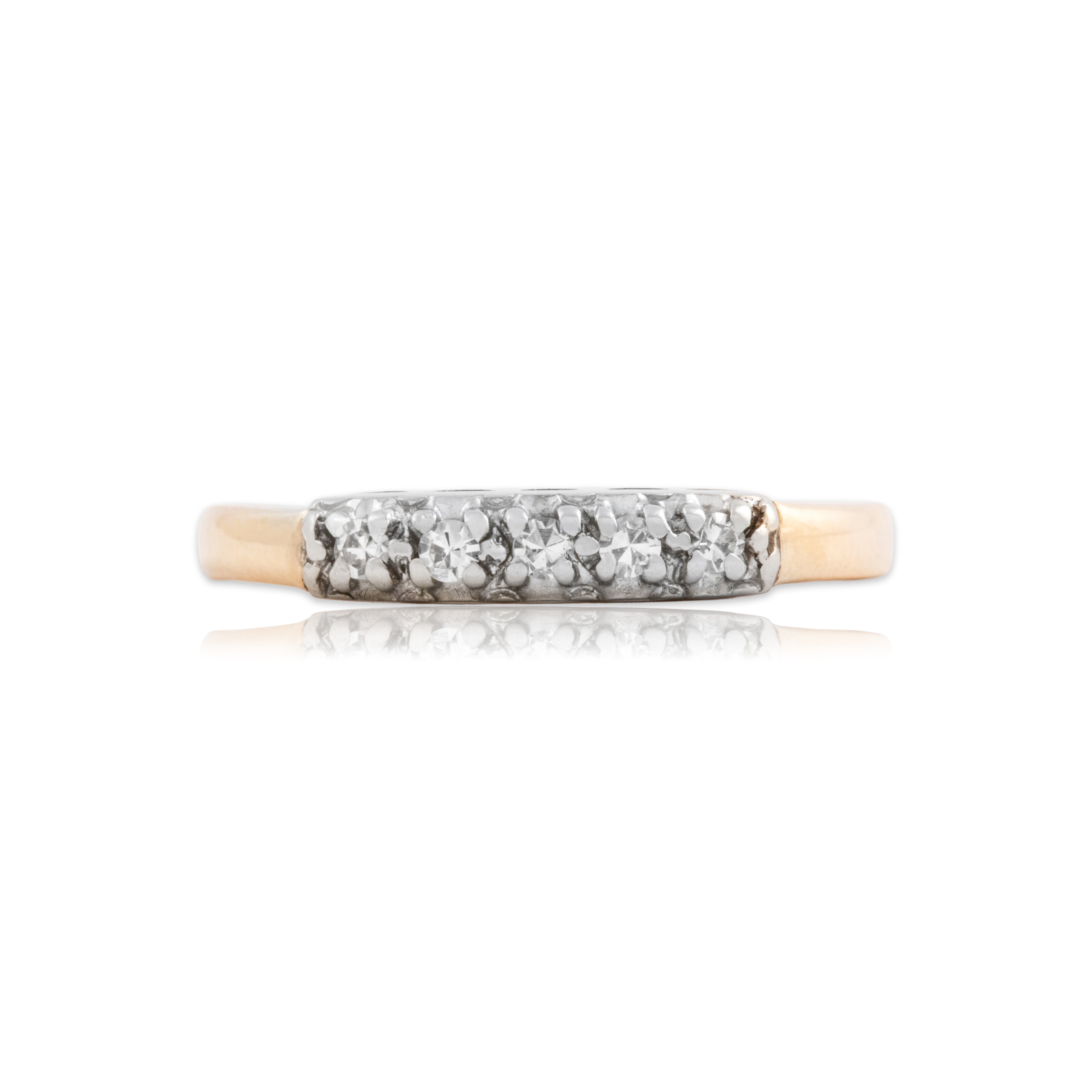 Vintage 14k White & Yellow Gold Diamond Petite Five-Stone Band Ring - Close-up view
