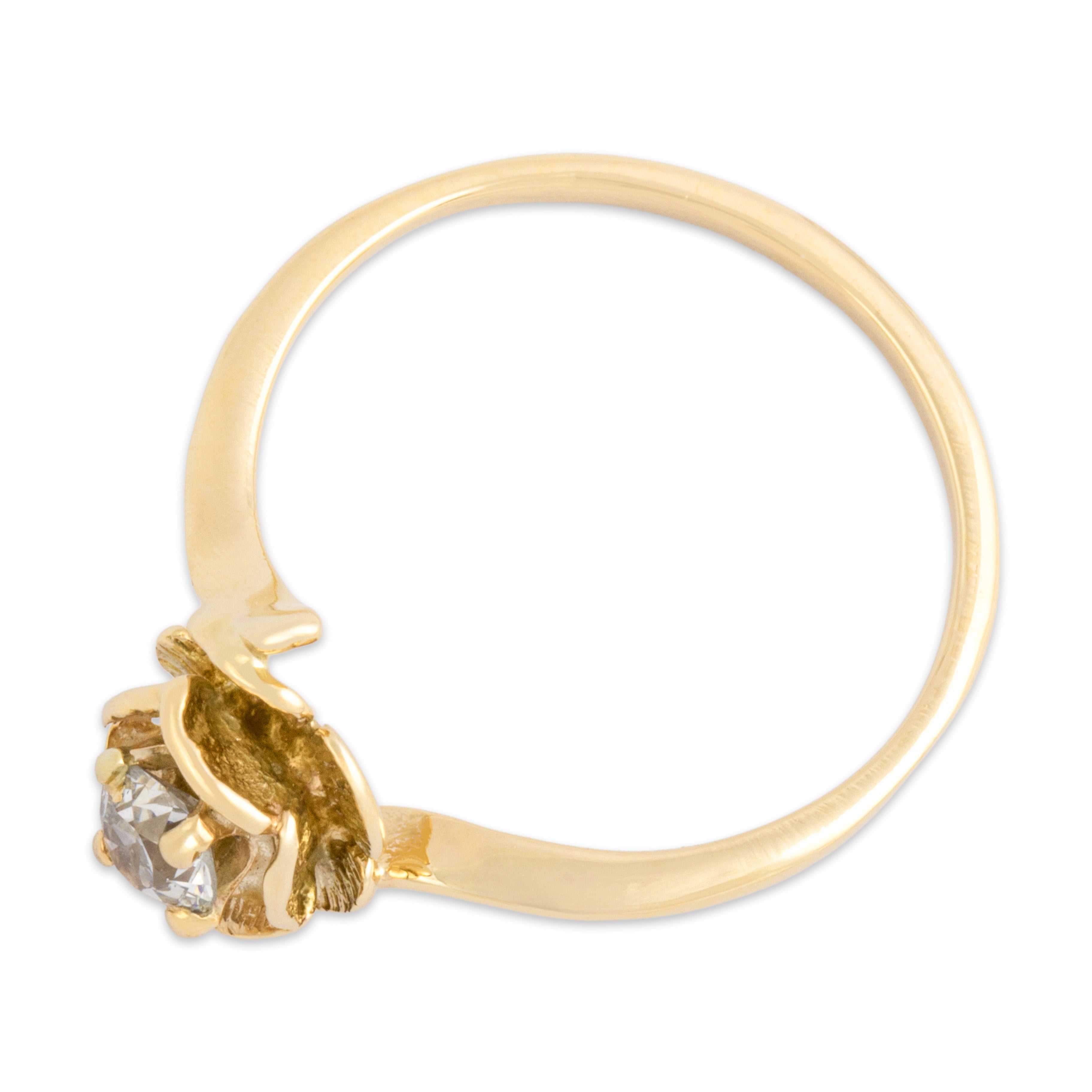 Vintage 14k Yellow Gold Old European Cut Diamond Delicate Bypass Flower Ring 6.50