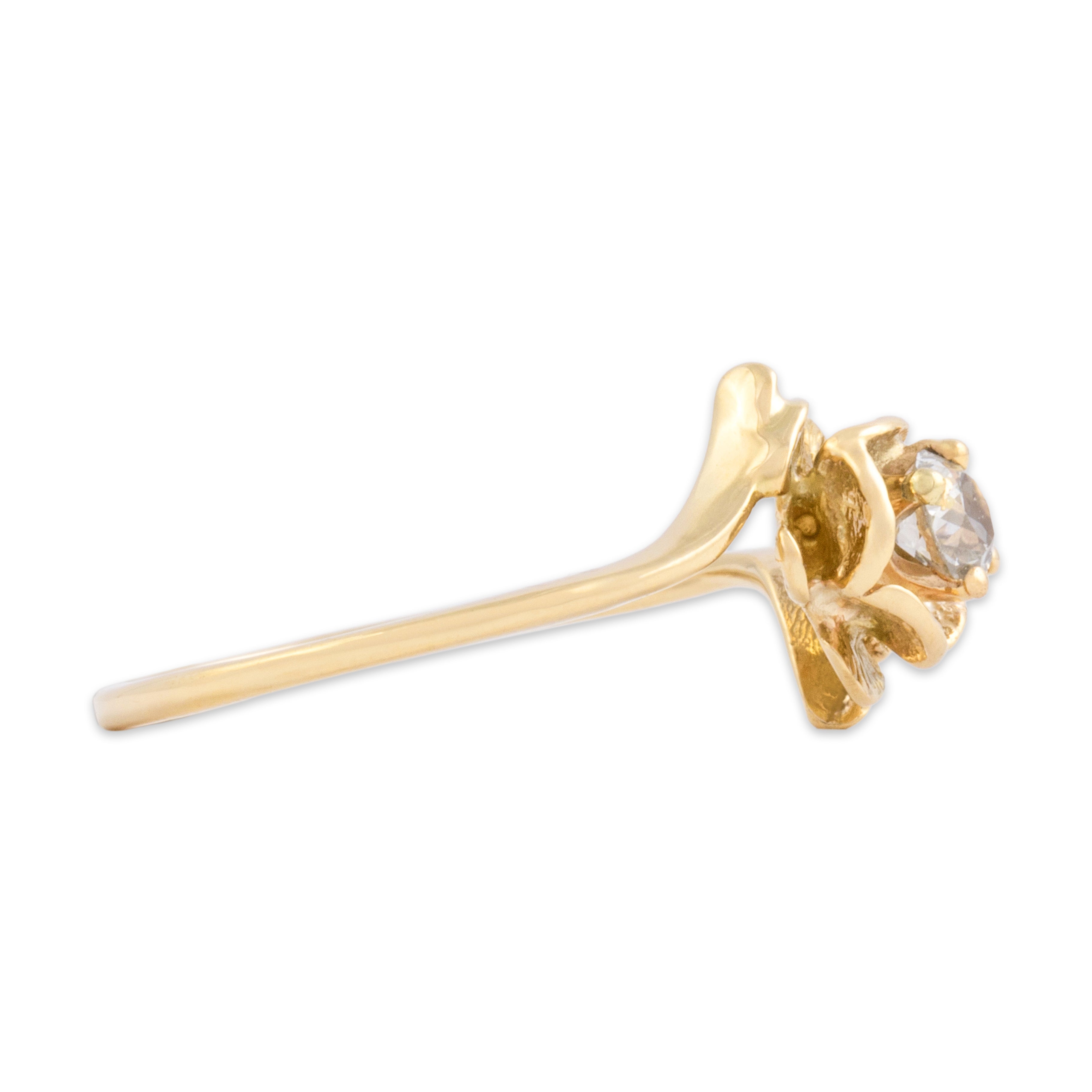 Vintage 14k Yellow Gold Old European Cut Diamond Delicate Bypass Flower Ring 6.50