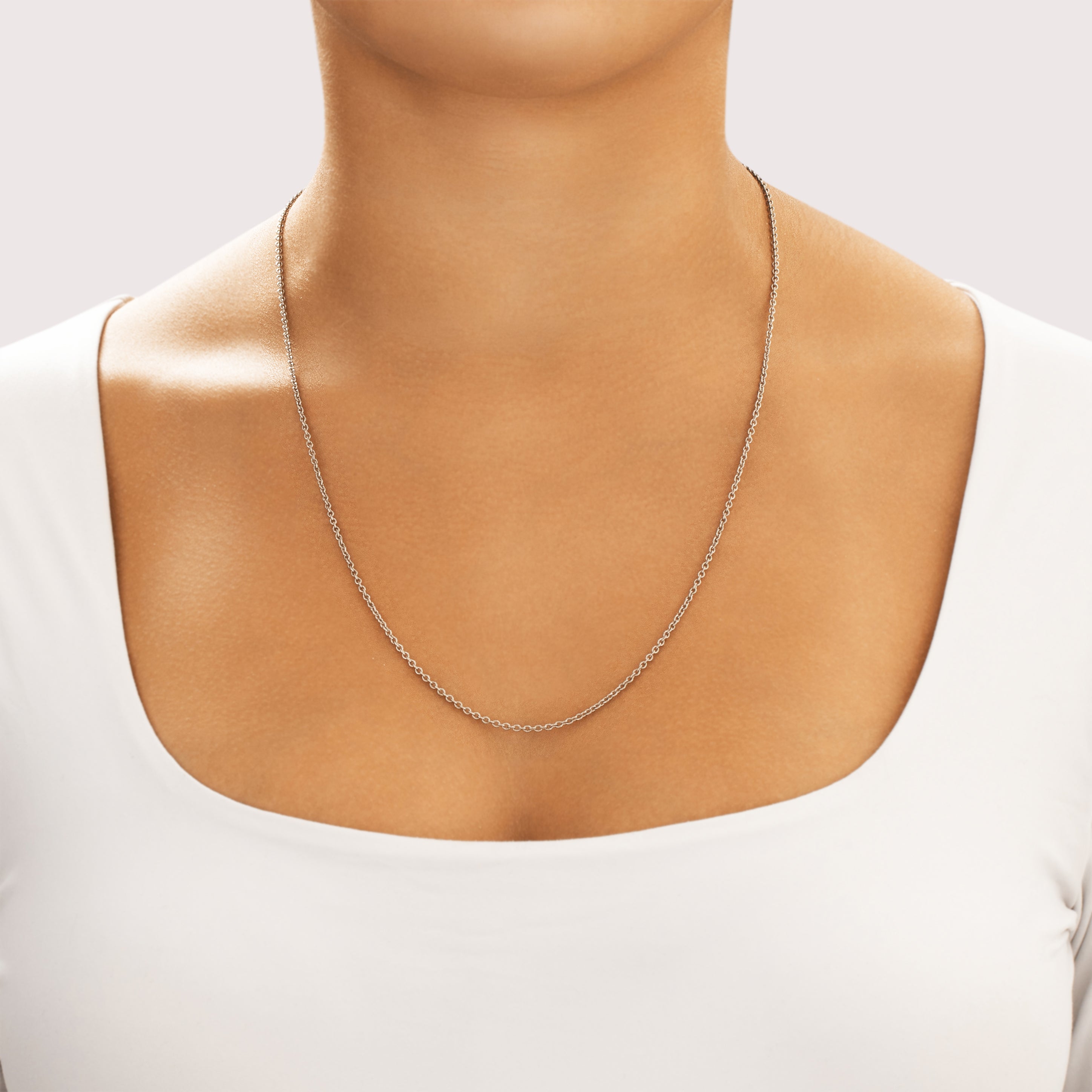 Estate Platinum 2mm Sleek Simple Cable Chain - On model view