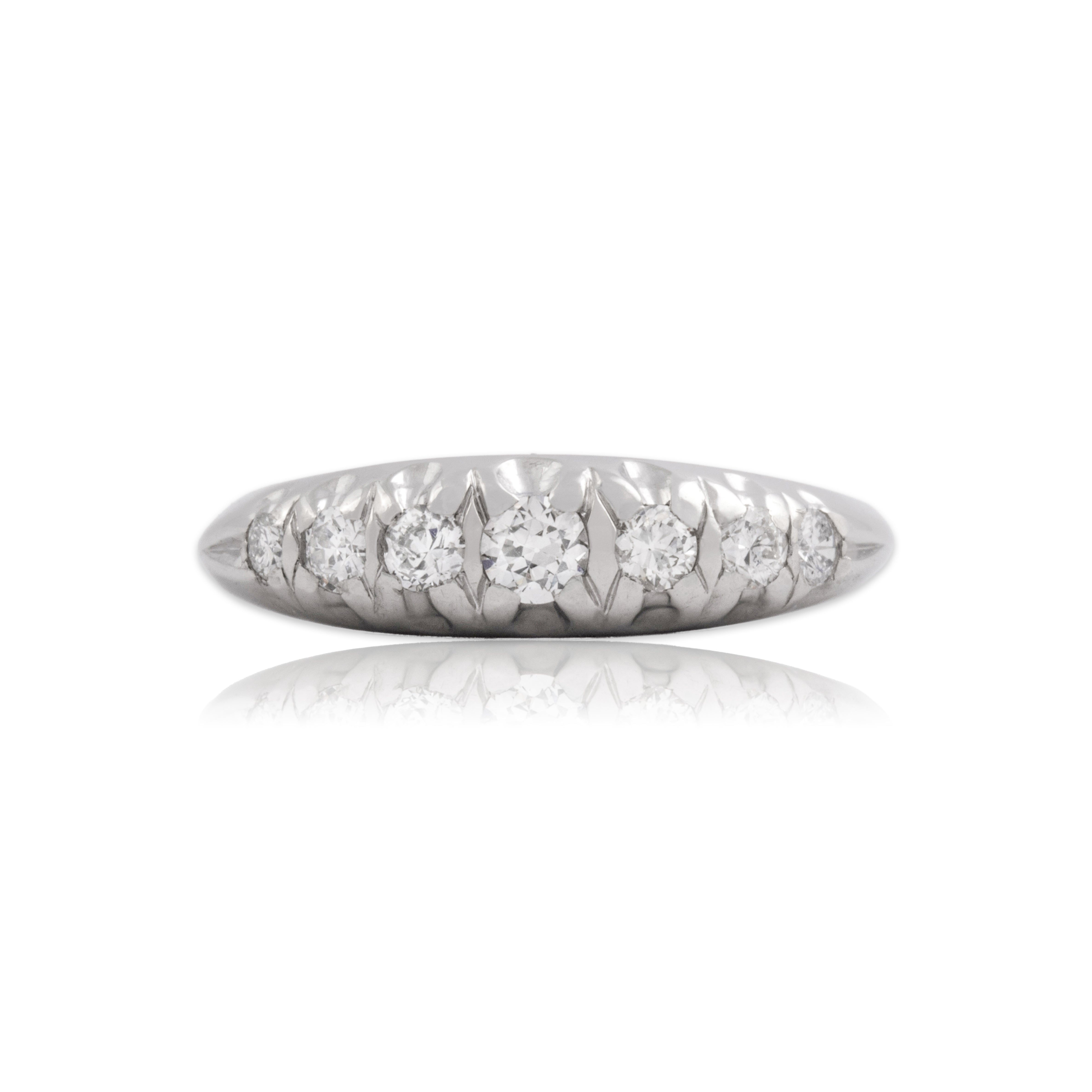 Antique Platinum Old European Cut Diamond Graduated Dome Line Band Ring - Close-up view