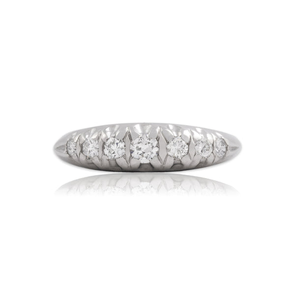 Antique Platinum Old European Cut Diamond Graduated Domed Line Band Ring 7.00