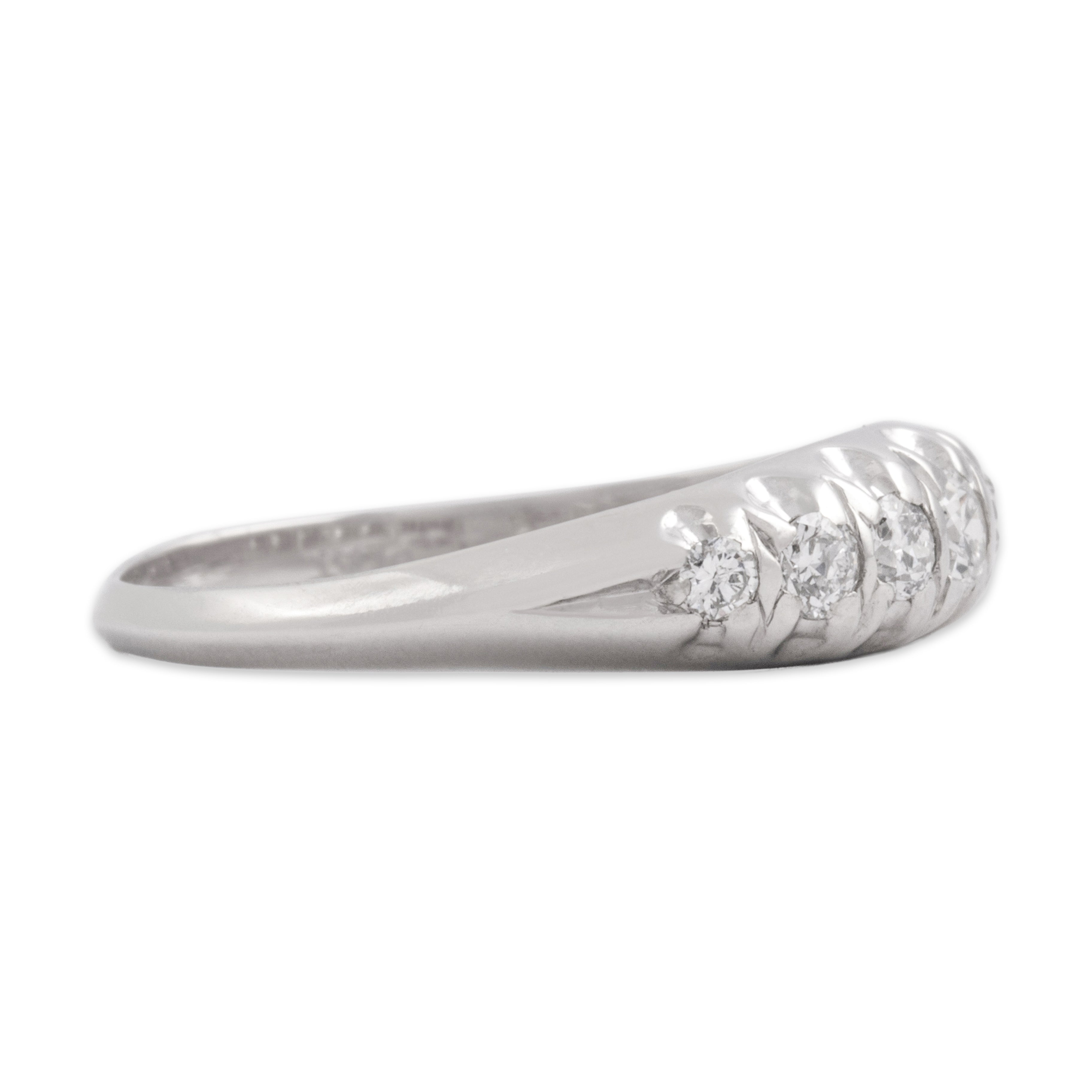 Antique Platinum Old European Cut Diamond Graduated Dome Line Band Ring - Side view