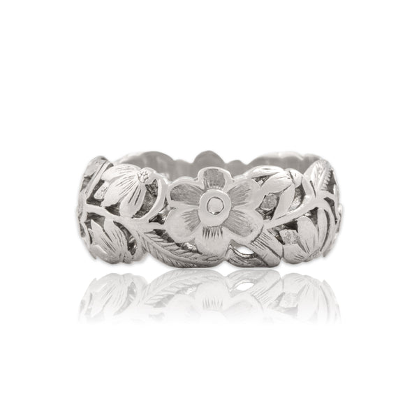 Vintage Heavy Platinum Floral Engraved Band Ring 5.75