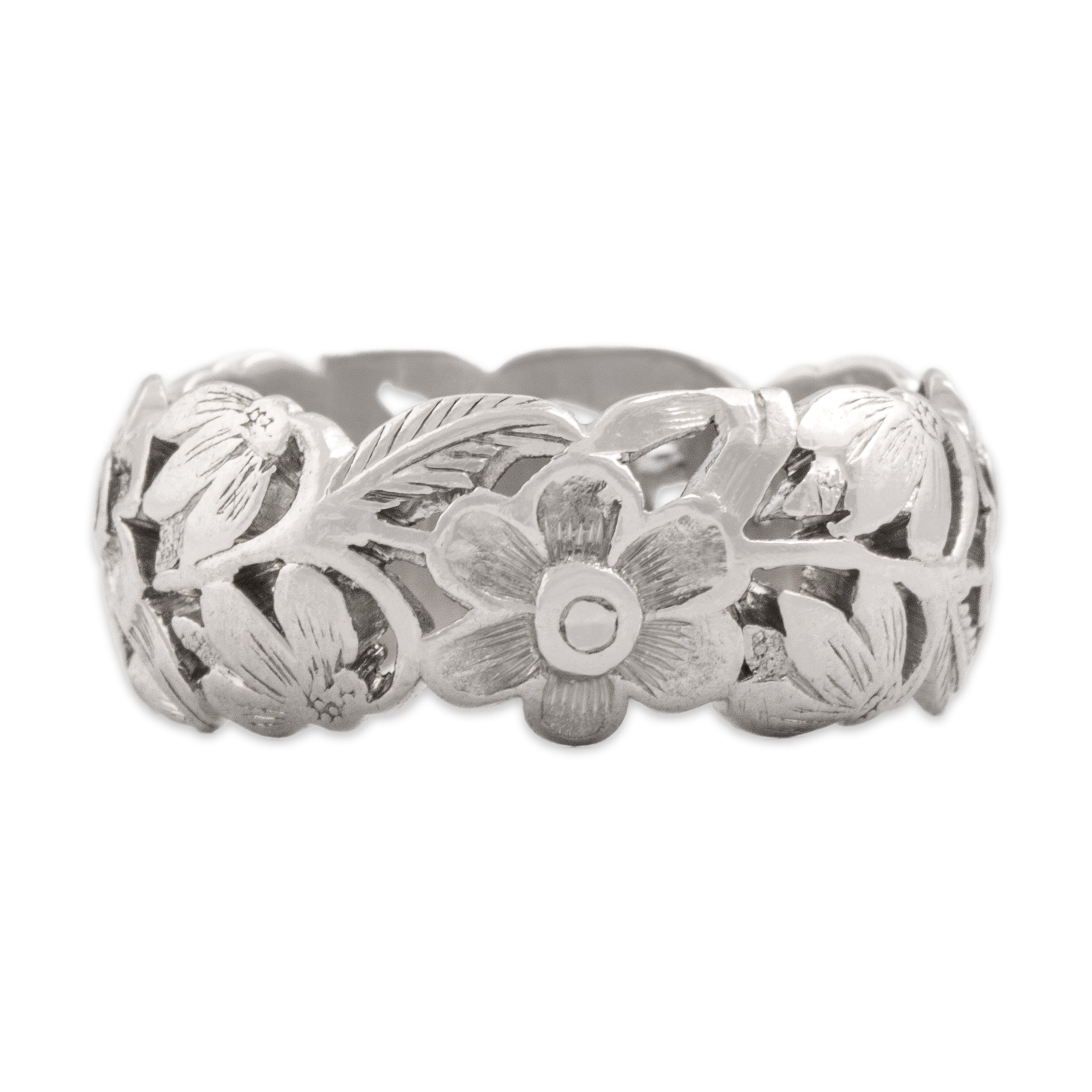 Vintage Heavy Platinum Floral Engraved Band Ring - detail view #1