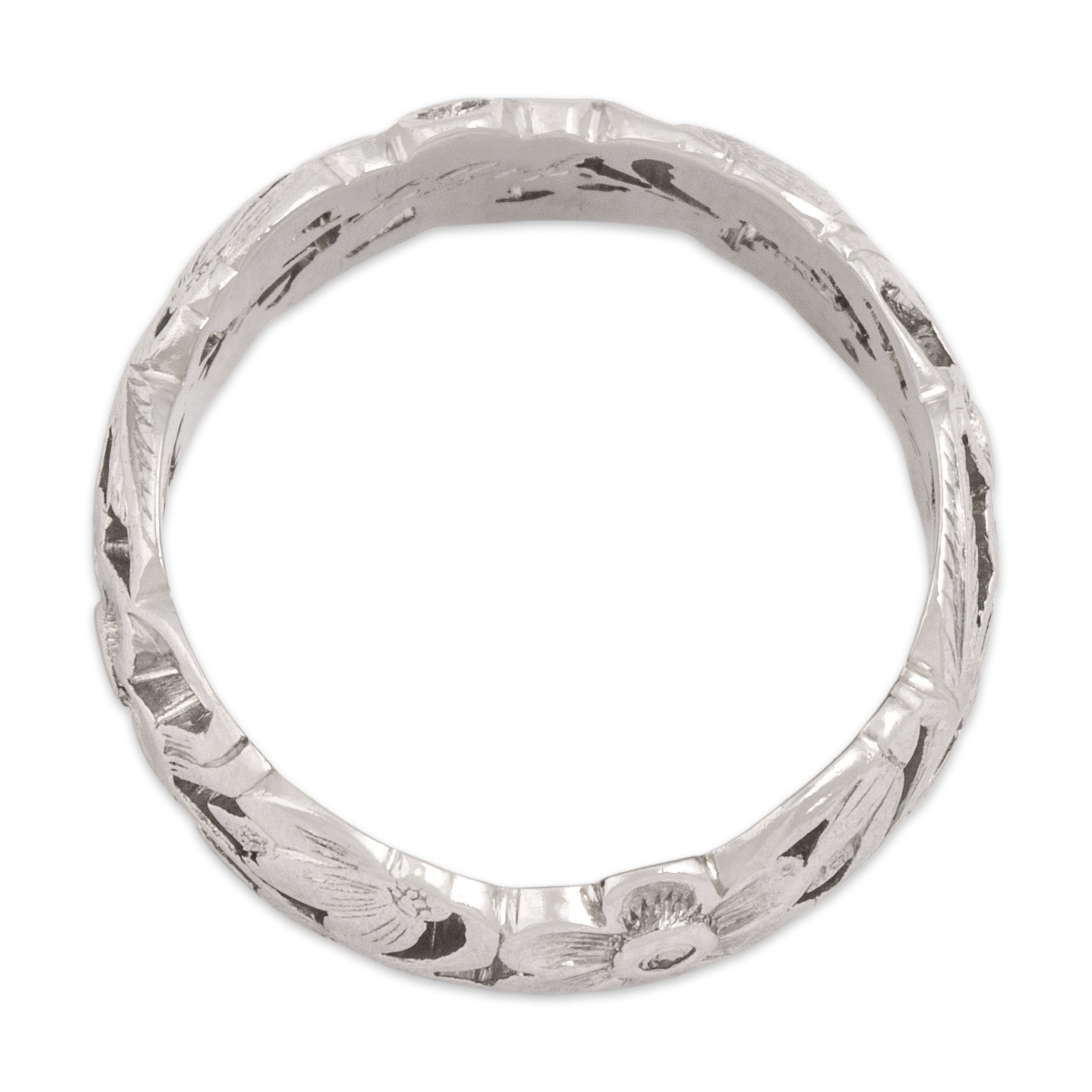 Vintage Heavy Platinum Floral Engraved Band Ring - detail view #2