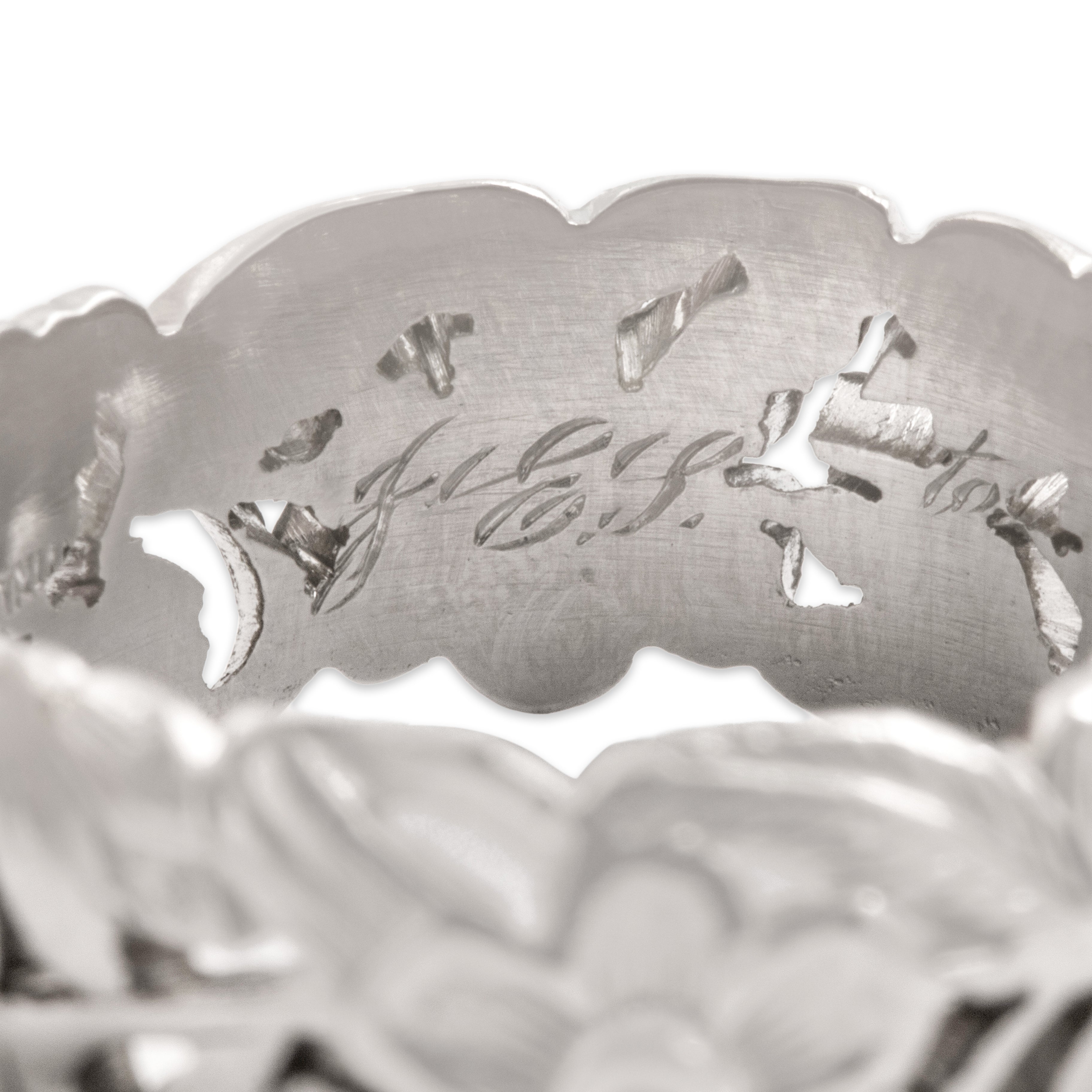 Vintage Heavy Platinum Floral Engraved Band Ring - Hallmark view