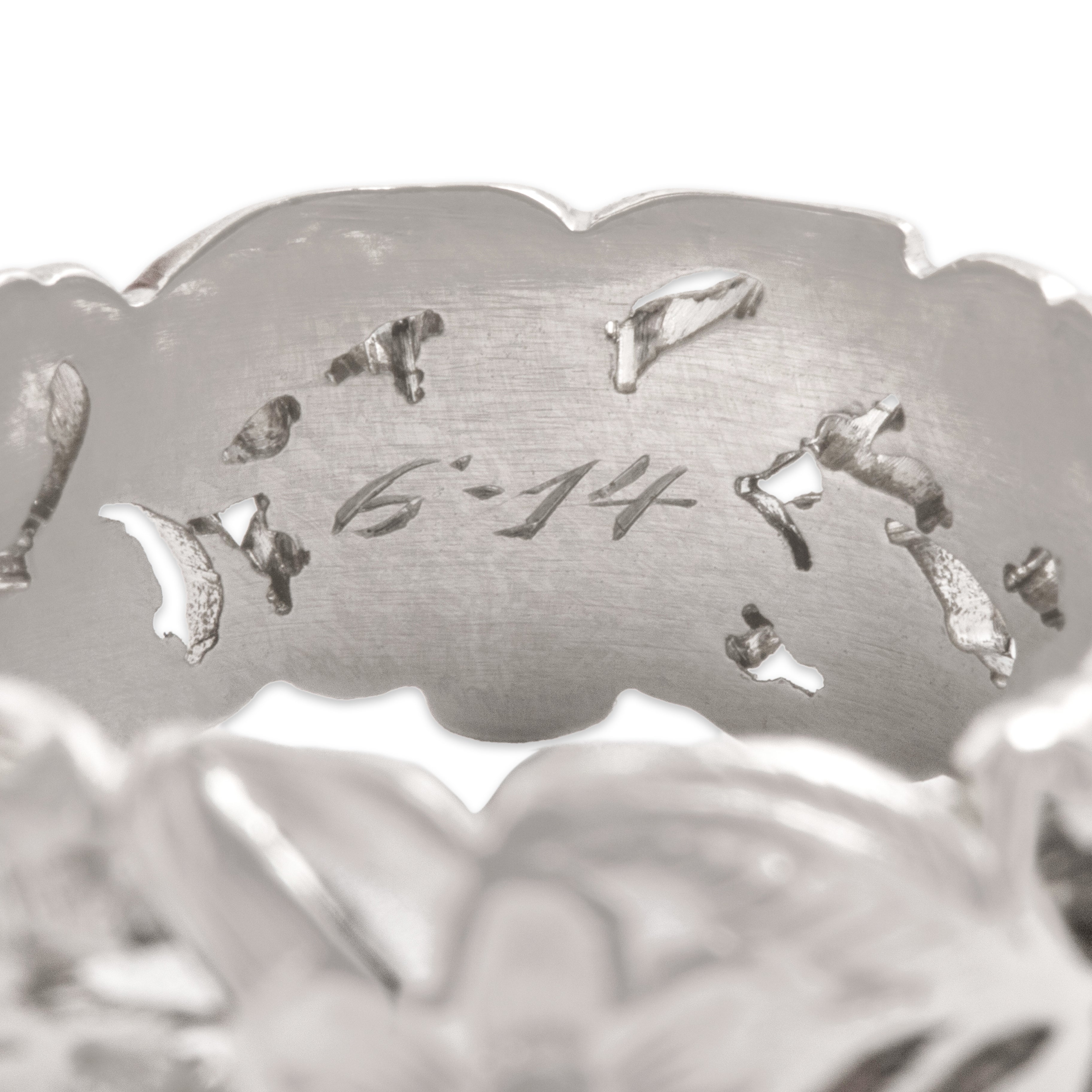 Vintage Heavy Platinum Floral Engraved Band Ring - Hallmark view