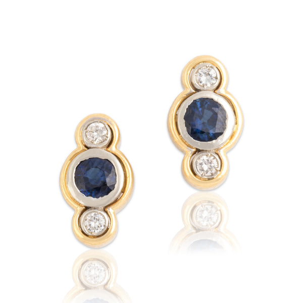 Vintage 18k Yellow & White Gold .69cttw Sapphire Diamond Two-Toned Stud Earrings