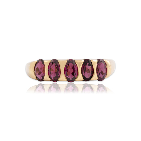 Vintage 10k Yellow Gold 1.08cttw Berry Garnet Geometric Channel Band Ring 6.00