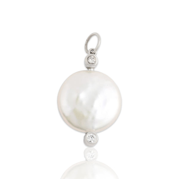 Vintage 14k White Gold Diamond Pearl Twinkling Accent Pendant