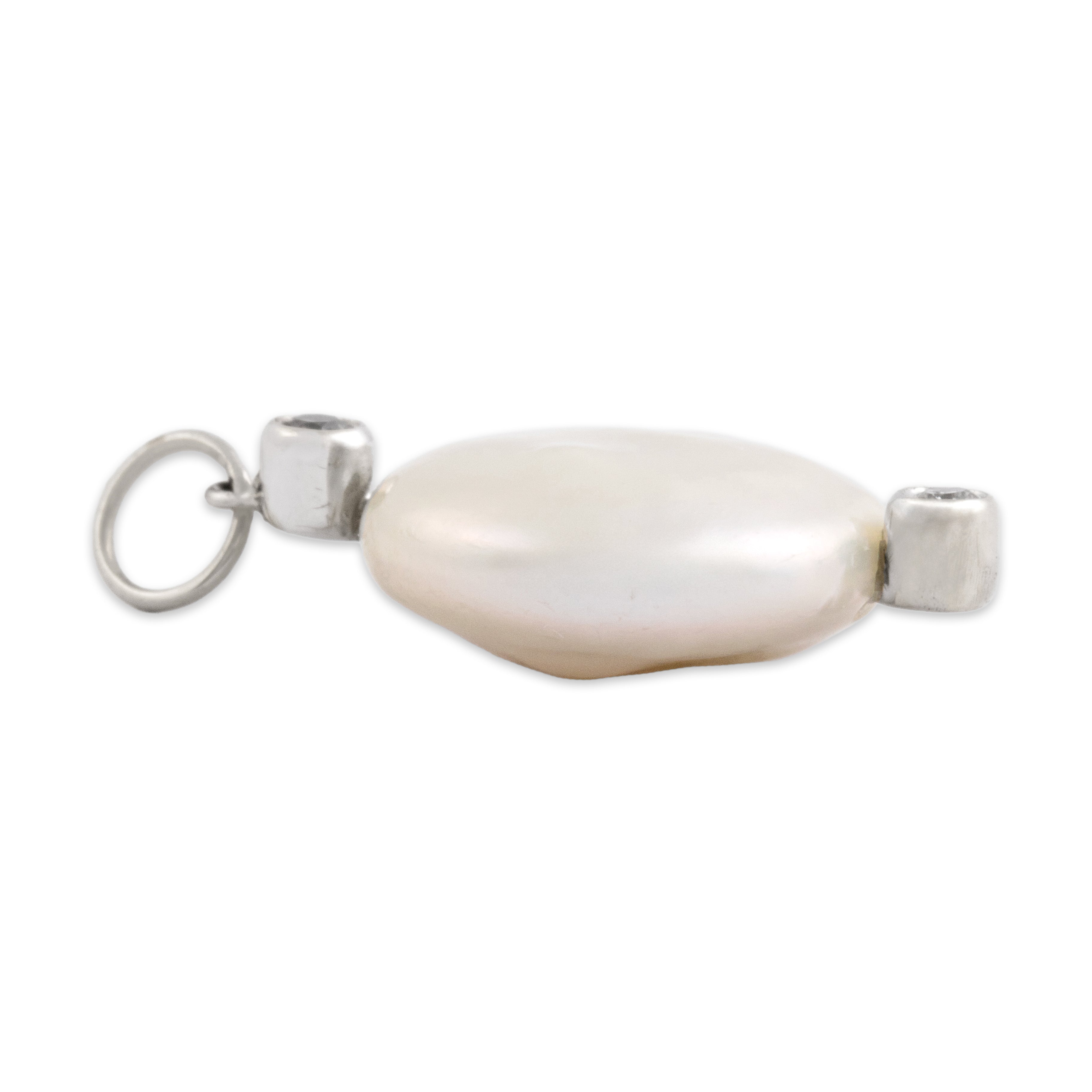 Vintage 14k White Gold Diamond Pearl Twinkling Accent Pendant - Side view