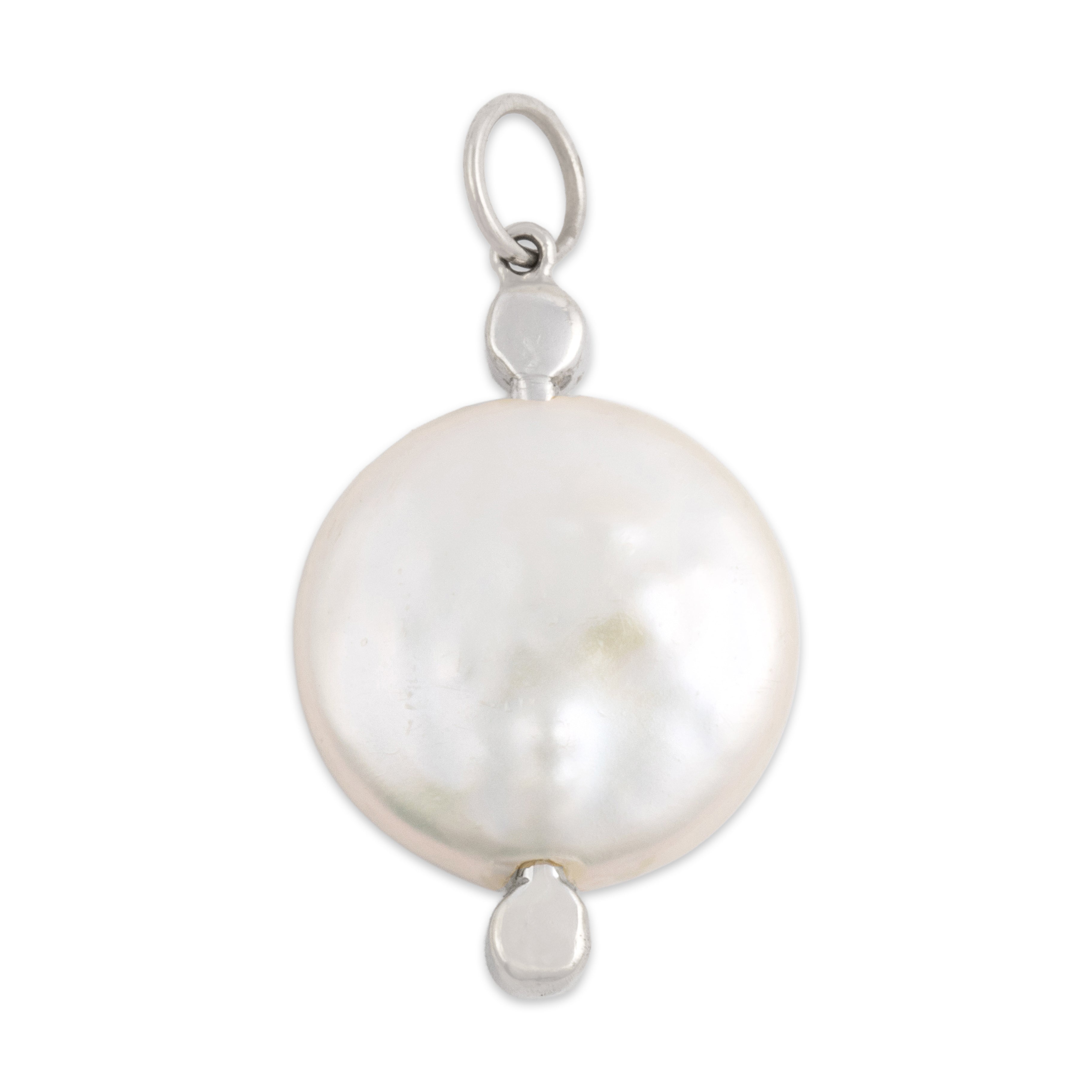 Vintage 14k White Gold Diamond Pearl Twinkling Accent Pendant - Back view
