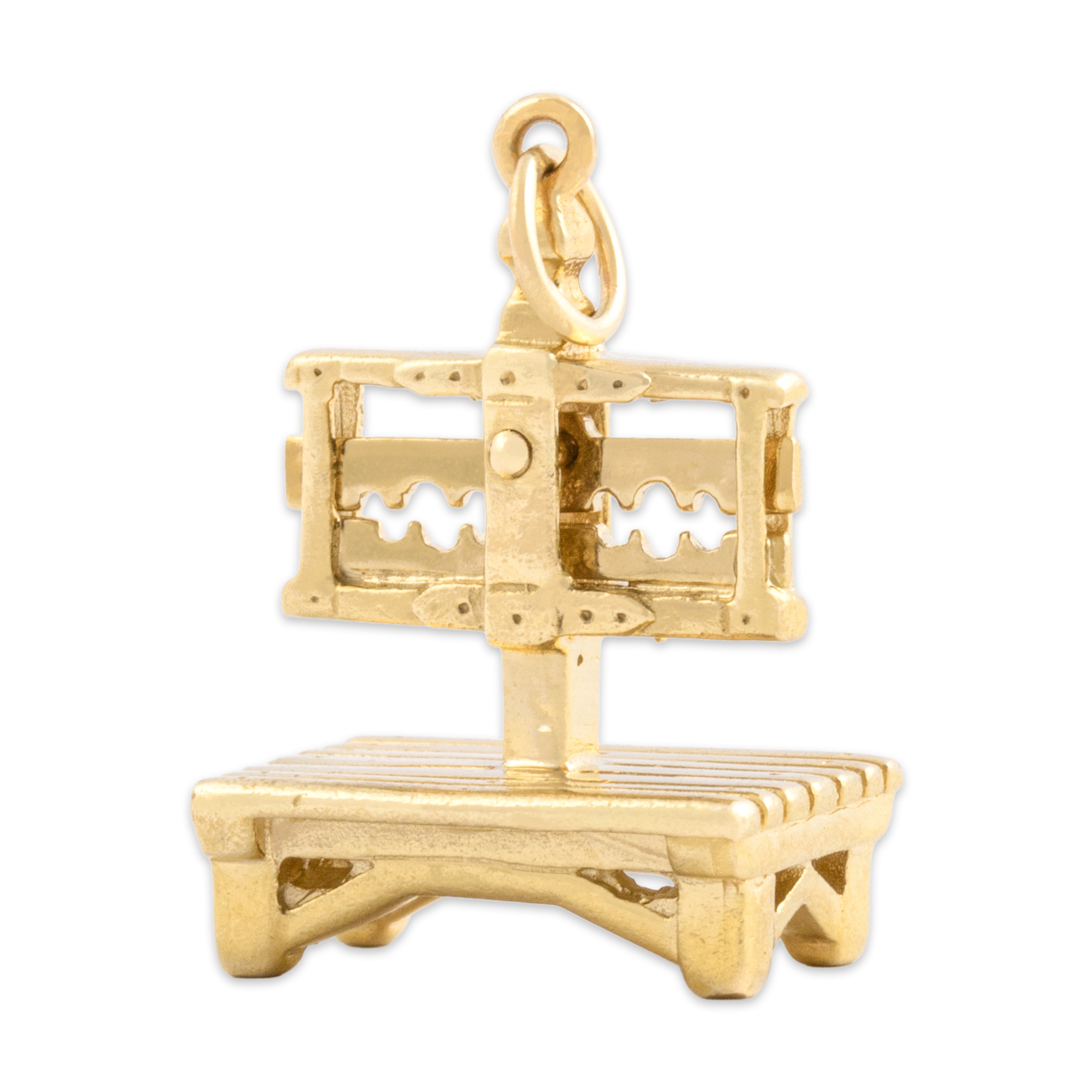 Vintage 14k Yellow Gold Articulating Medieval Pillory Charm / Pendant