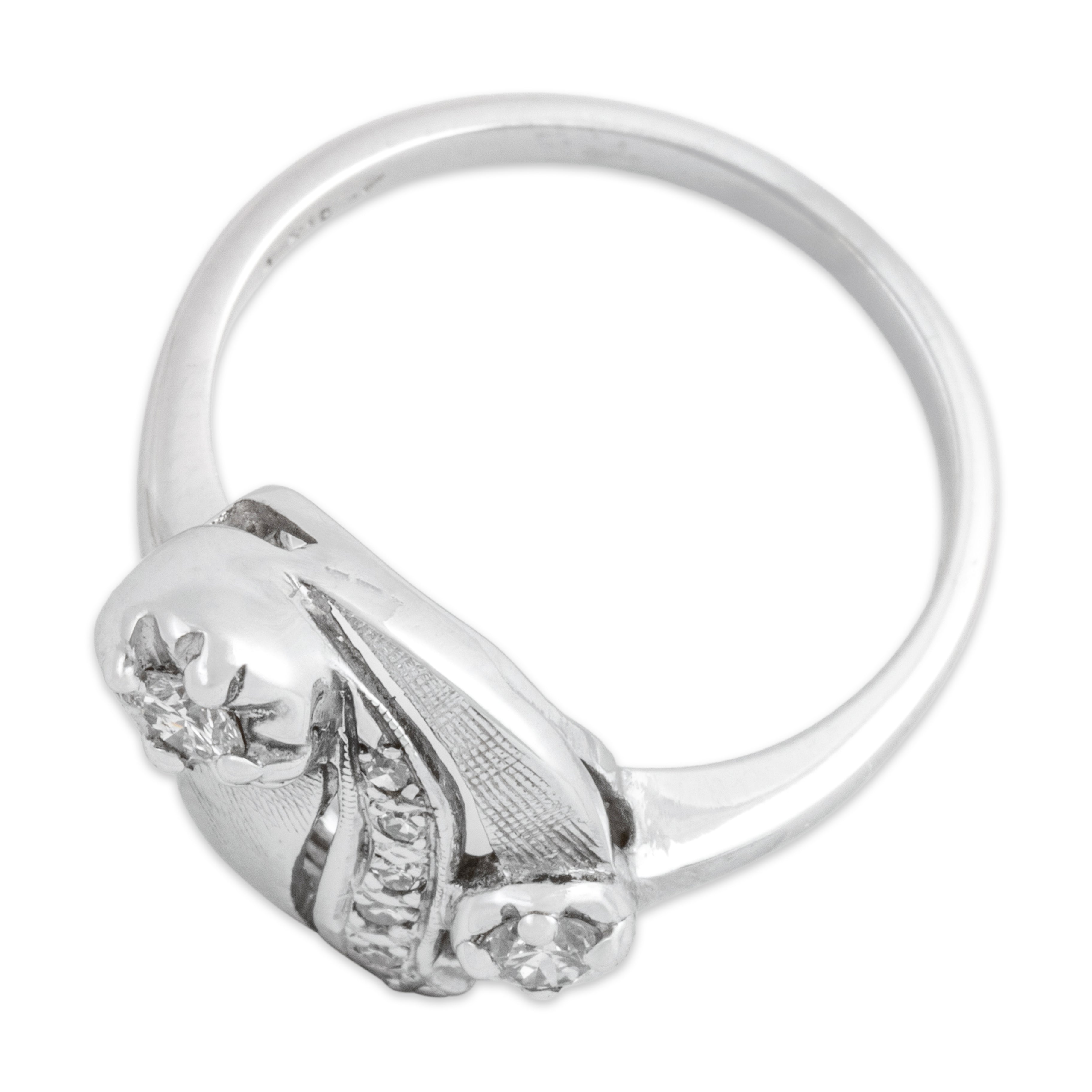 Vintage 14k White Gold Diamond Unique Engraved Sparkling Cluster Ring - Overall view