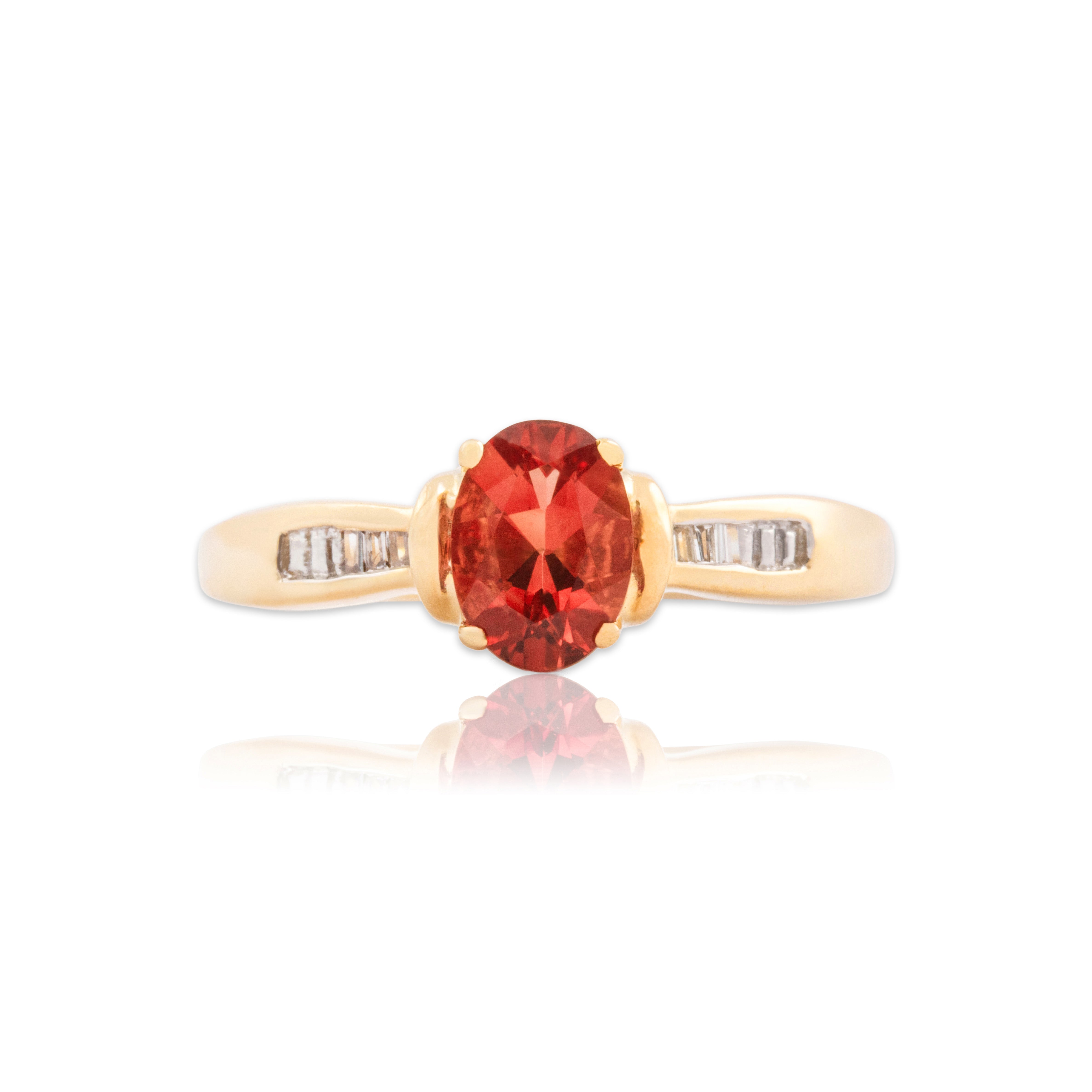 Vintage 14k Yellow Gold .67ct Orange Sunstone Diamond Vibrant Cocktail Ring 7.25