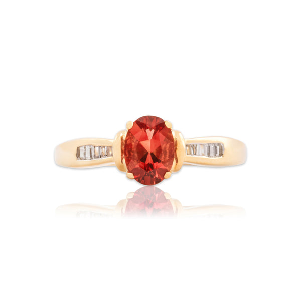 Vintage 14k Yellow Gold .67ct Orange Sunstone Diamond Vibrant Cocktail Ring 7.25